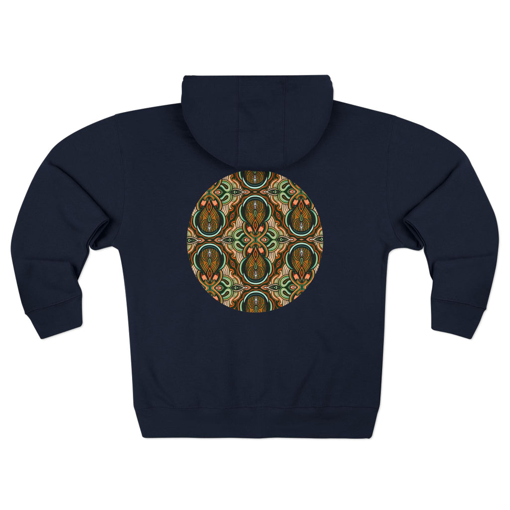 Geometric Tribal Pattern Zip Hoodie — Earthy Mandala Triangle & Circle Design #zh137
