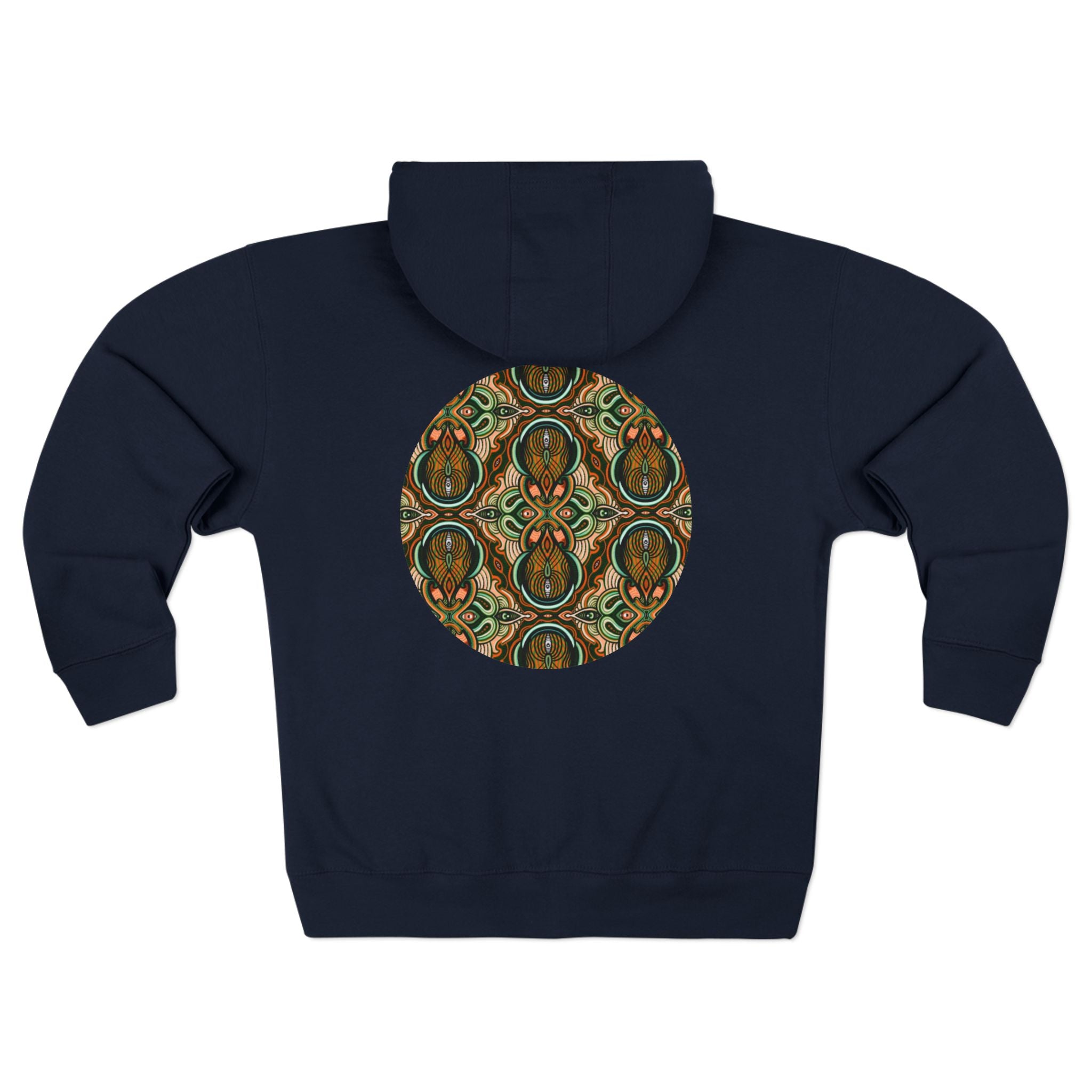 Geometric Tribal Pattern Zip Hoodie — Earthy Mandala Triangle & Circle Design #zh137