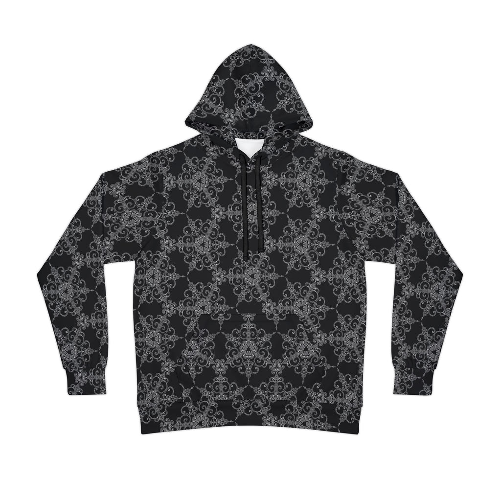 All-Over Print Athletic Hoodie — Dark Floral Gothic Pattern