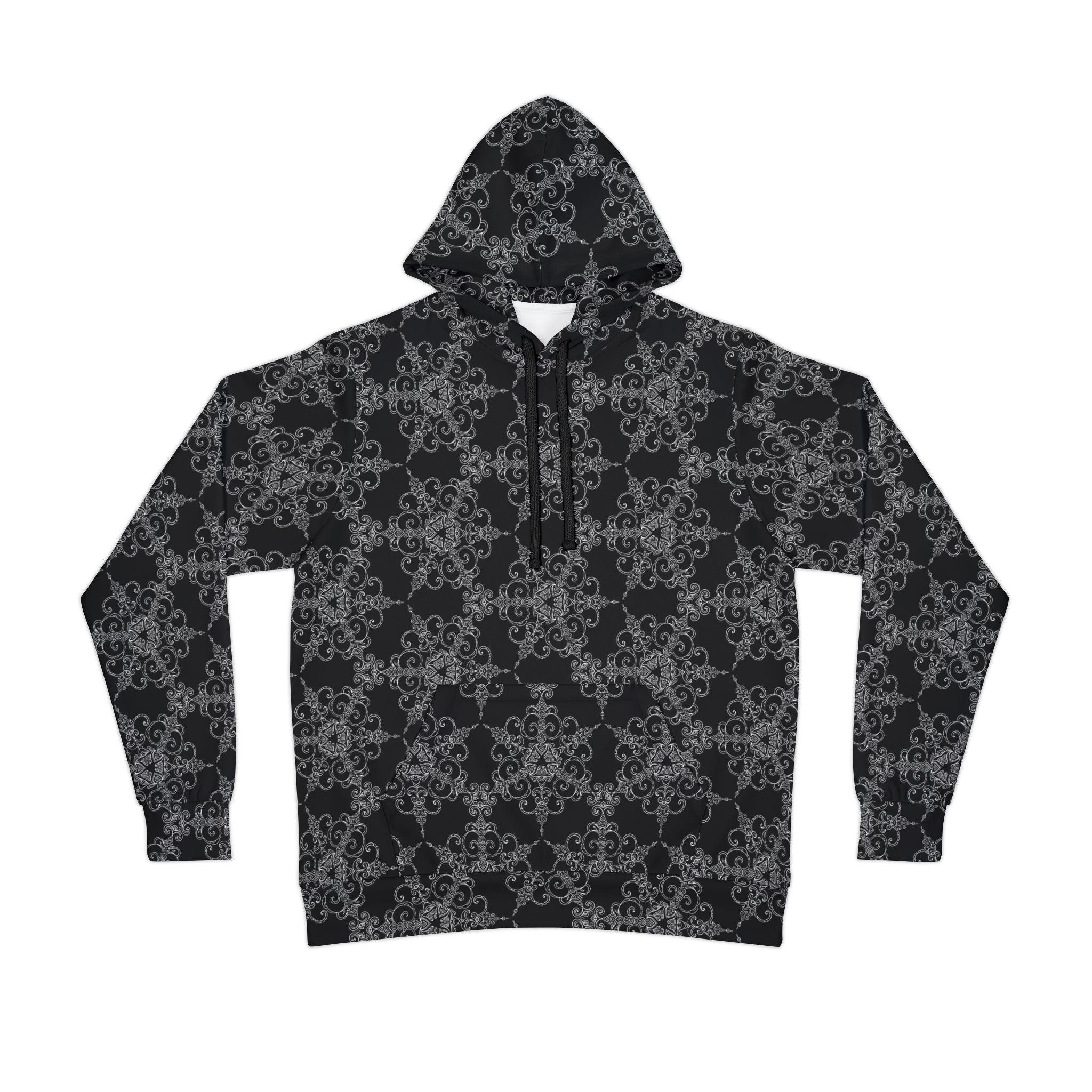 All-Over Print Athletic Hoodie — Dark Floral Gothic Pattern