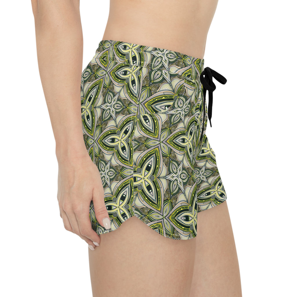 Green Celtic Tile Women's Casual Shorts — Boho Kaleidoscope AOP Lounge Shorts #gda9842