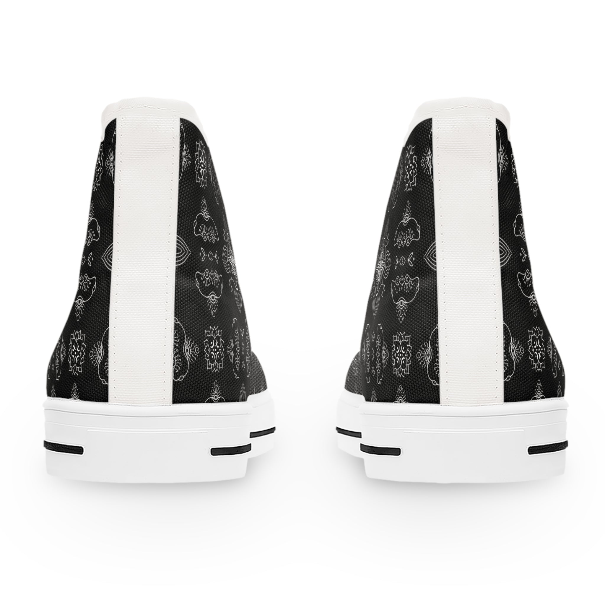 High Top Sneakers - Black Paisley Pattern Women's Canvas Shoes #d3566
