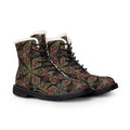 Women's Fur-Lined Leather Boots — Vintage Floral Kaleidoscope Winter Boots #hfs64299