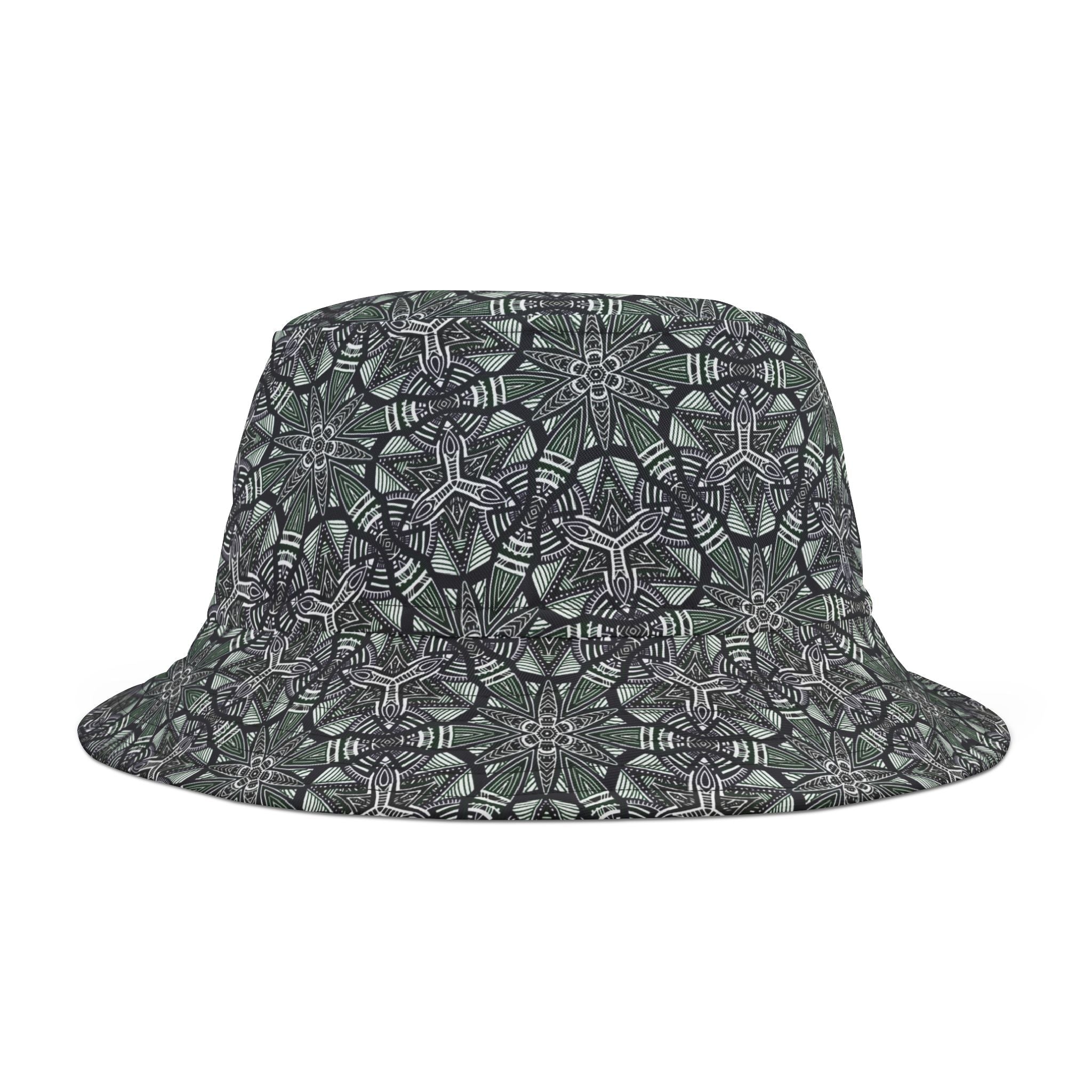 Kaleidoscope Tile Bucket Hat — Green Geometric AOP Sun Hat #jf9754