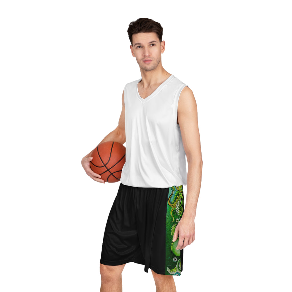Green Abstract Octopus Basketball Shorts – All-Over Print Athletic Shorts #bsh12
