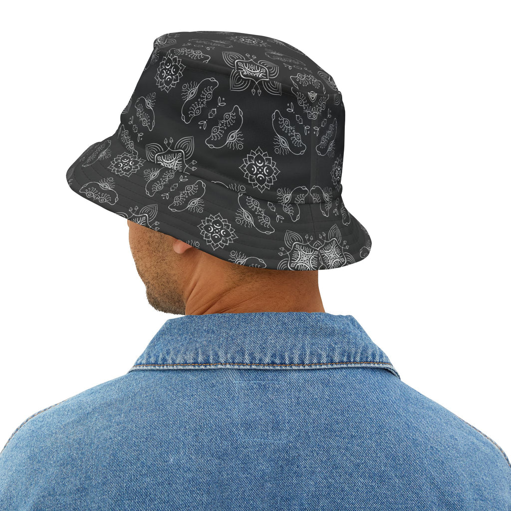 Black Paisley Pattern Bucket Hat - All-Over Print Casual Streetwear #j987557