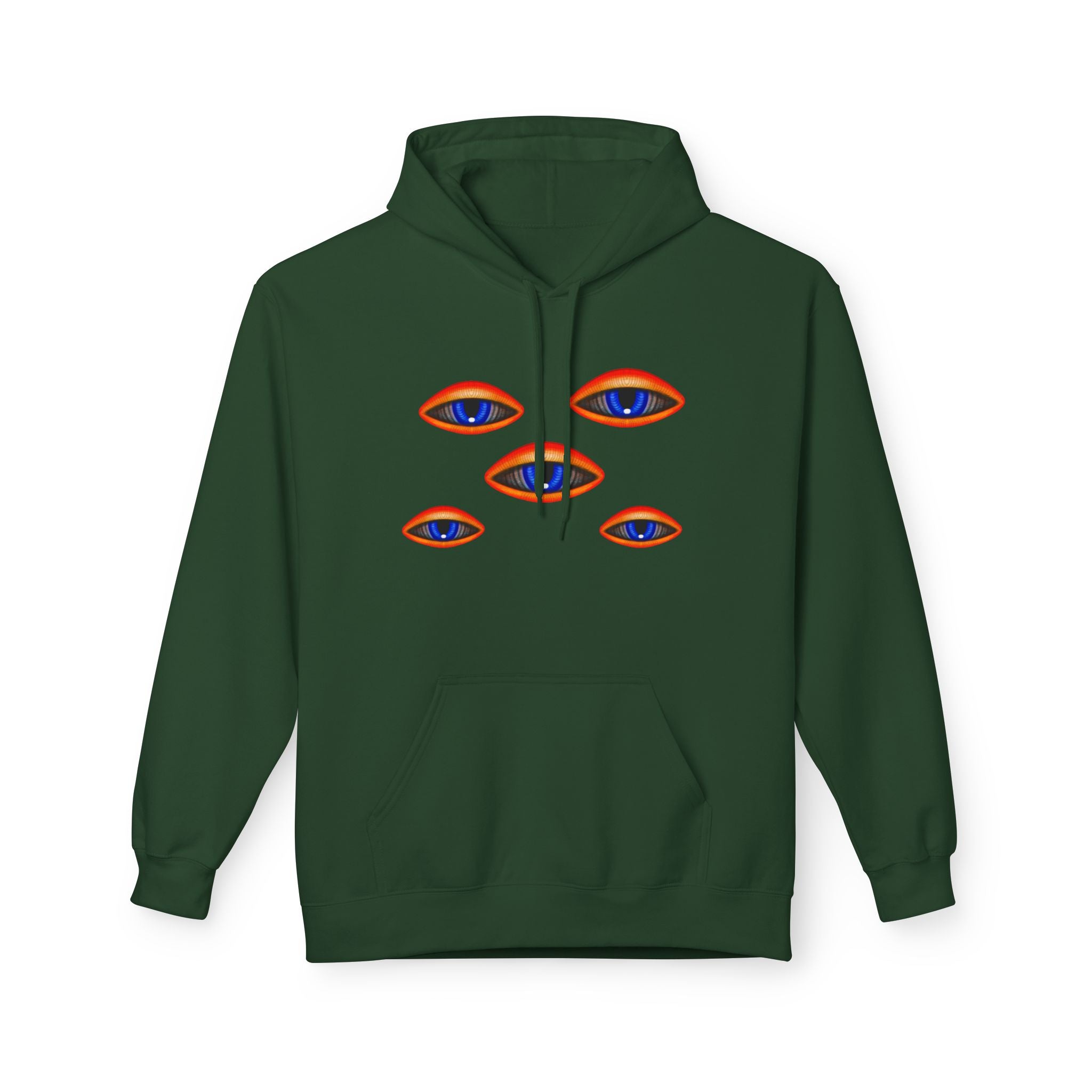 Psychedelic Third-Eye Heart Hoodie | Surreal Eye Motif, Flame Crown