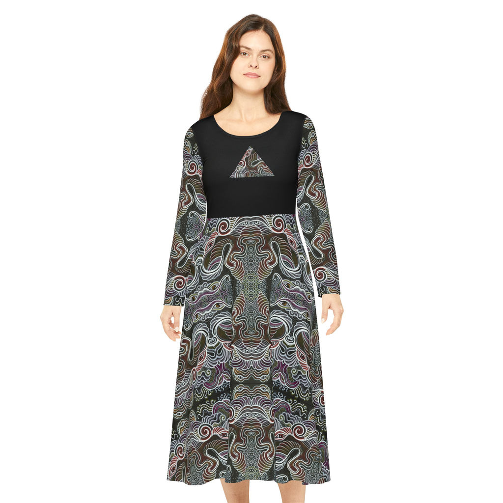 Patterned Long Sleeve Dance Dress – Psychedelic Swirl AOP #goi75399