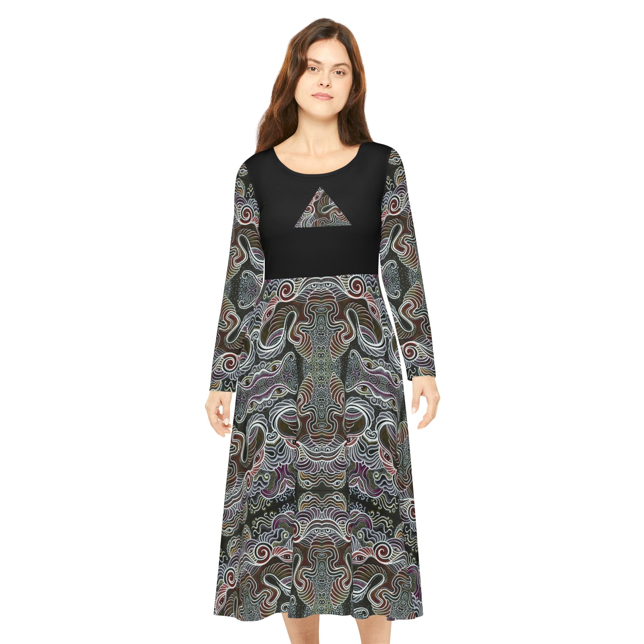 Patterned Long Sleeve Dance Dress – Psychedelic Swirl AOP #goi75399