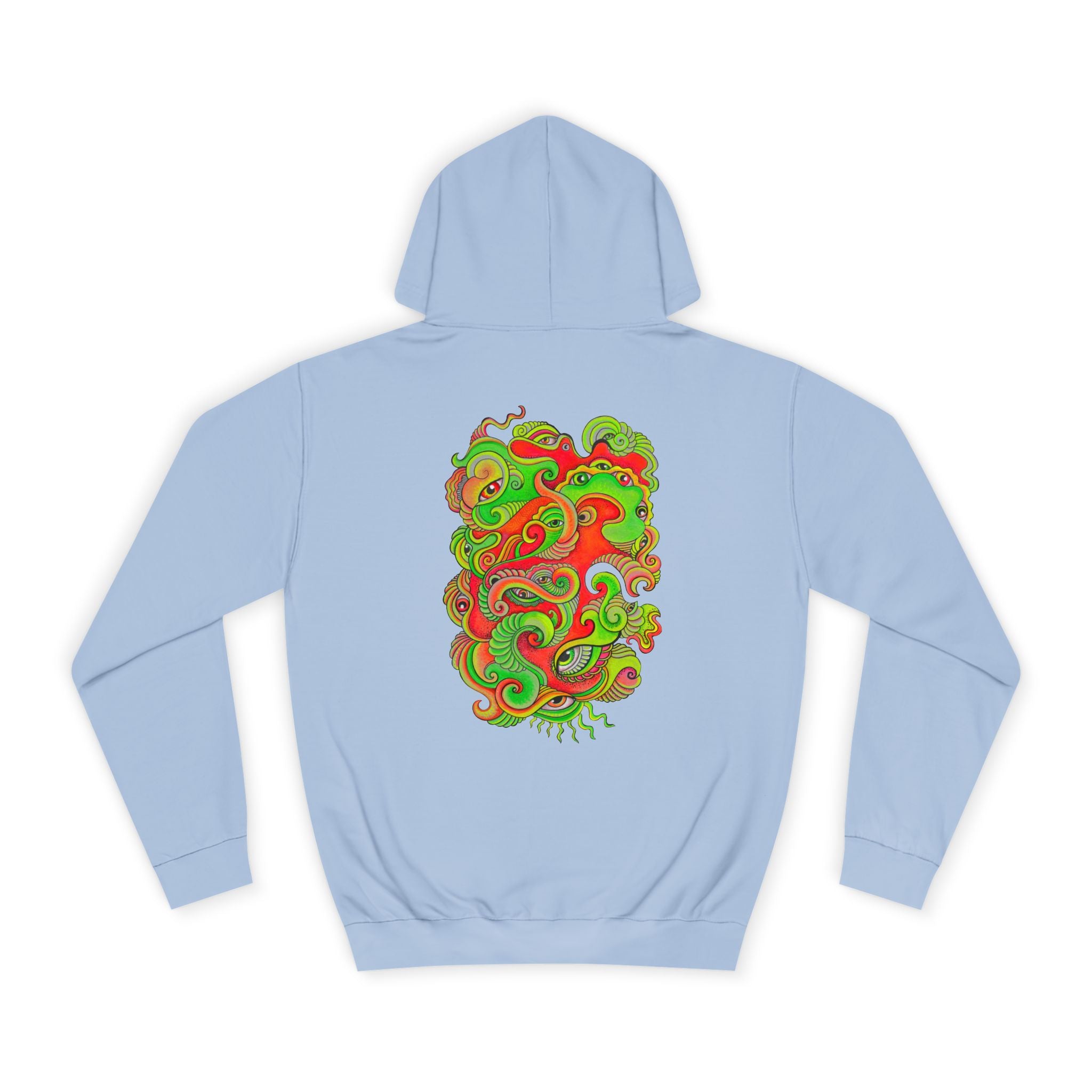 Psychedelic Swirl Hoodie — Retro Green & Red Abstract Graphic #f987456