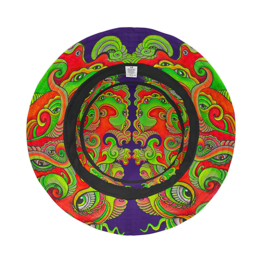 Psychedelic Paisley Bucket Hat — Vibrant Neon Swirl Festival Hat #h08754
