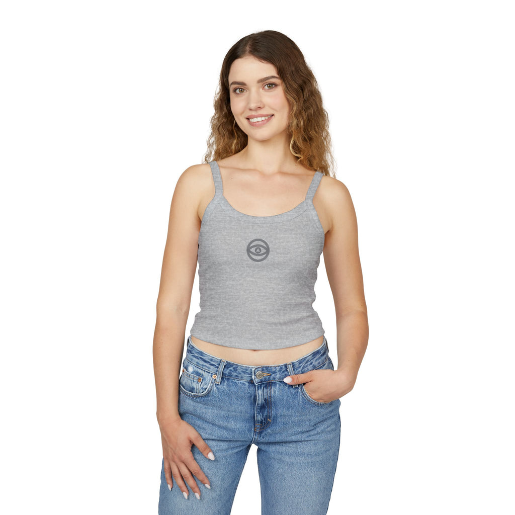 Women's Eye Logo Spaghetti Strap Tank Top — Minimal Graphic Crop #d 11346543