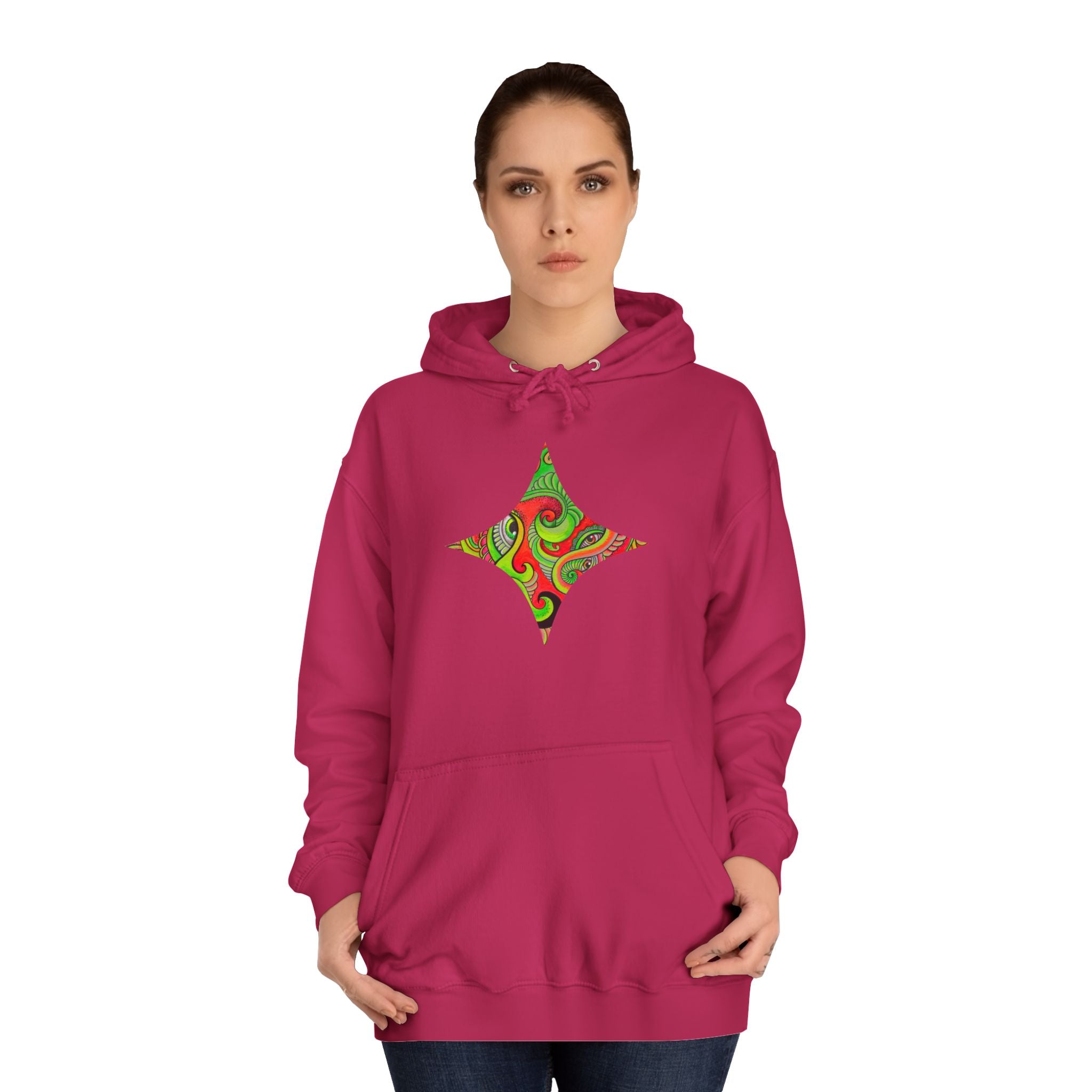 Psychedelic Swirl Hoodie — Retro Green & Red Abstract Graphic #f987456