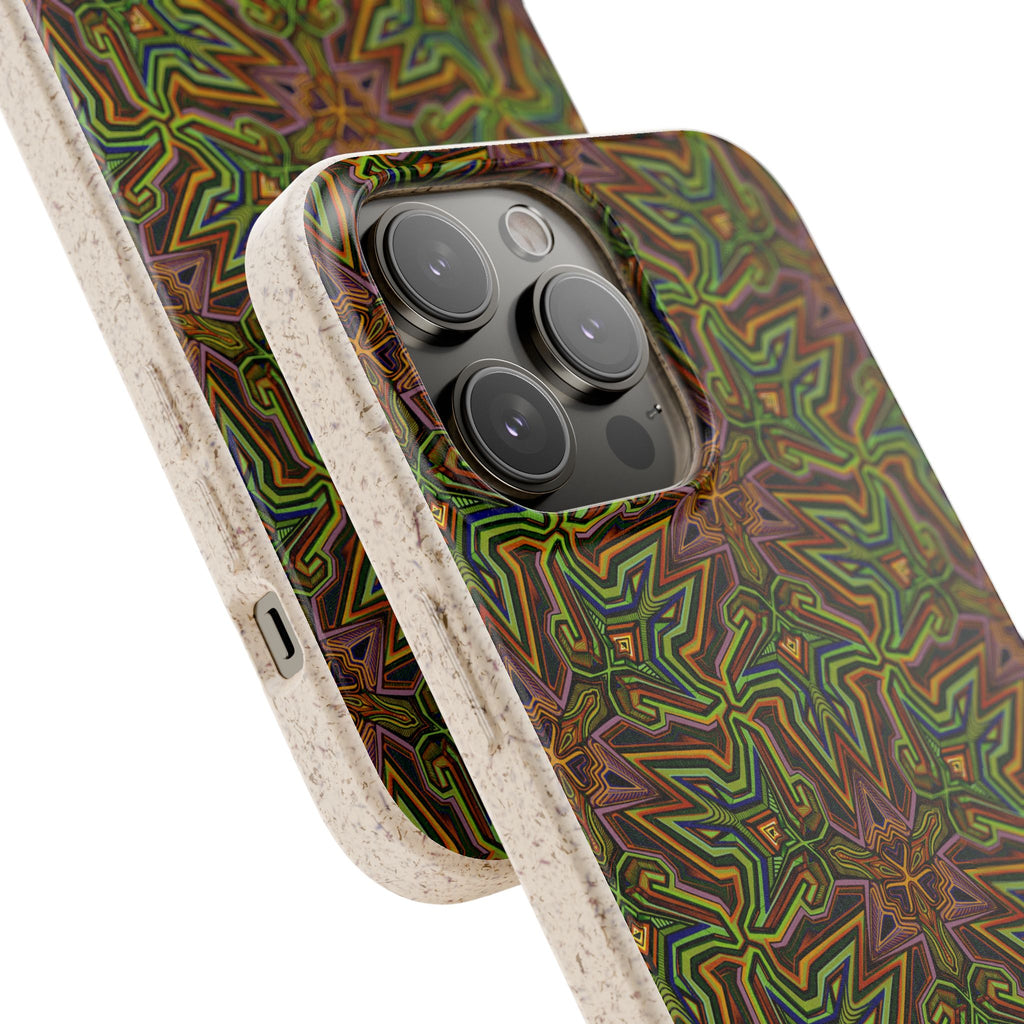 Biodegradable Phone Case — Earthy Green Kaleidoscope Pattern #c3