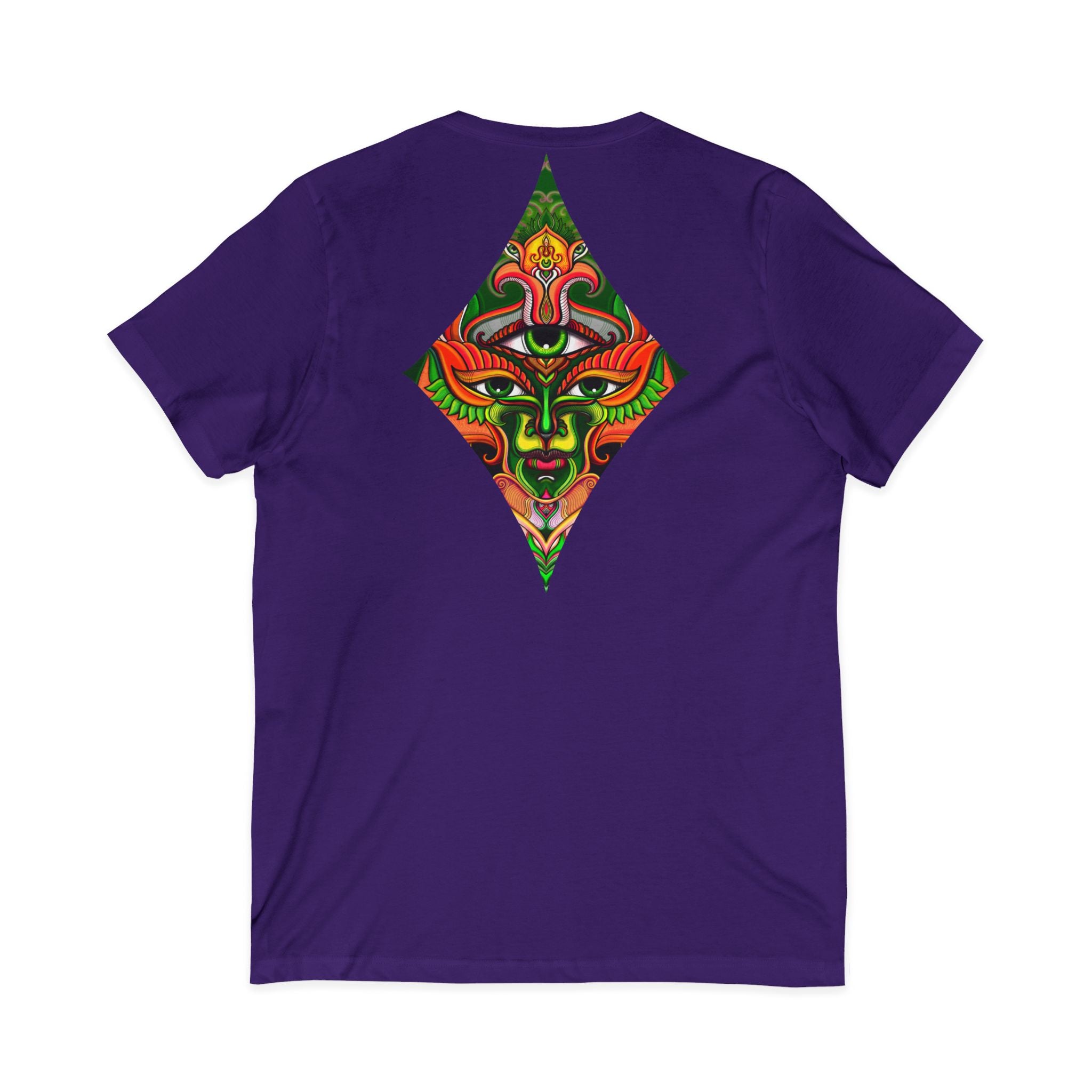 Tribal Mask Diamond Tee — Vibrant Ethnic Face Graphic V‑Neck T‑Shirt #hg 08656