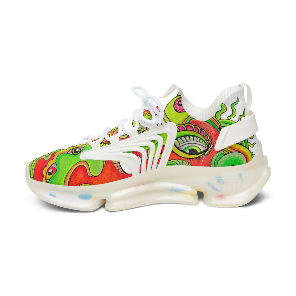 Psychedelic Floral Mesh Sneakers — Women's Colorful Retro Wave Athletic Shoes #d7843555