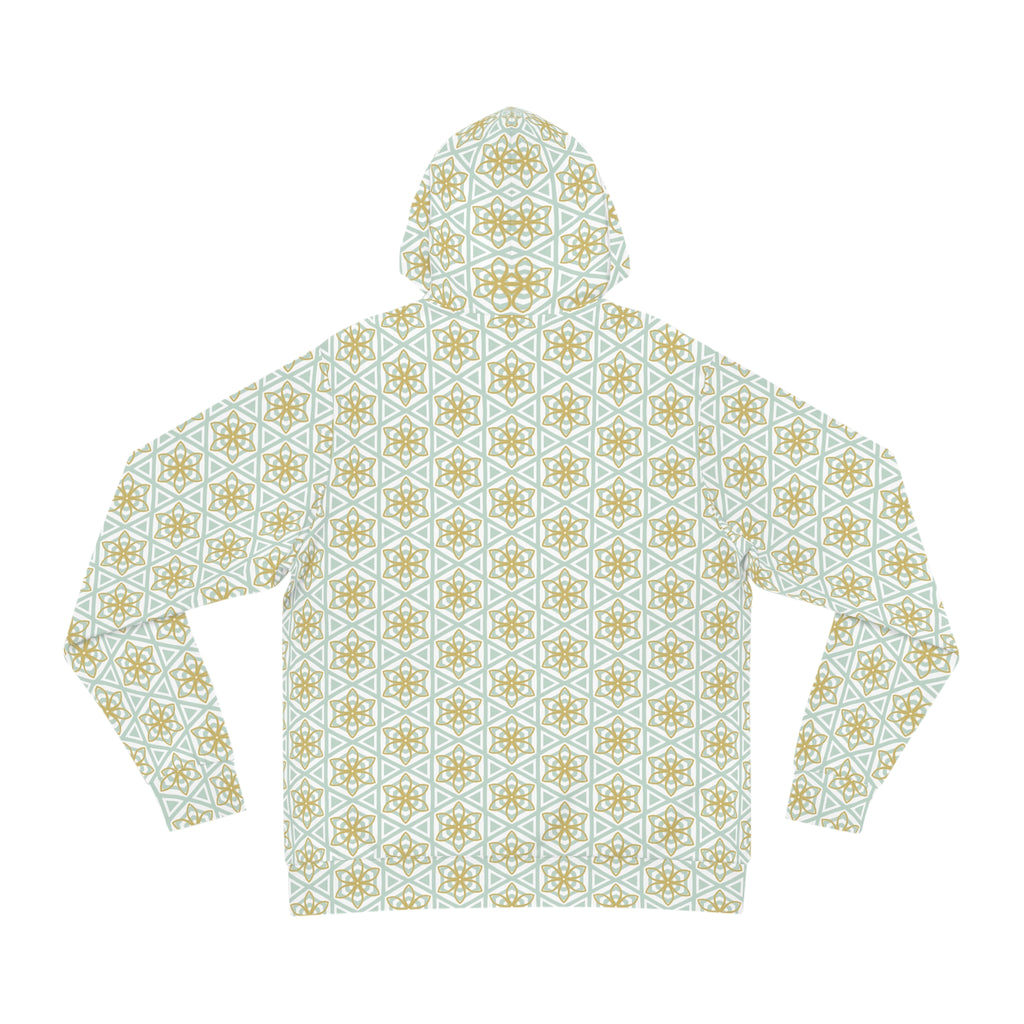 Geometric Star Pattern Hoodie — Gold & Mint All-Over Print #u356782