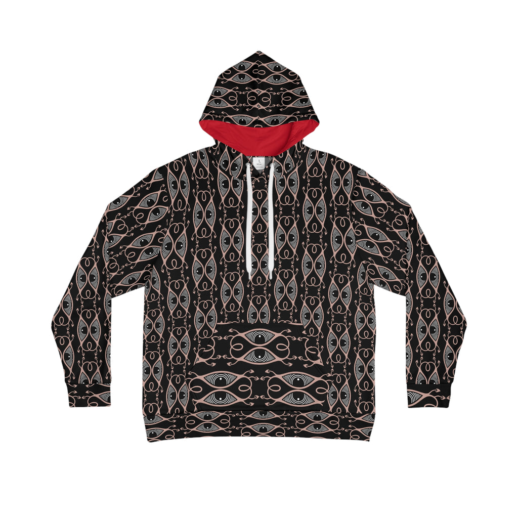 Men's All-Over Print Hoodie — Black & Rose Geometric Eye Pattern #h64578