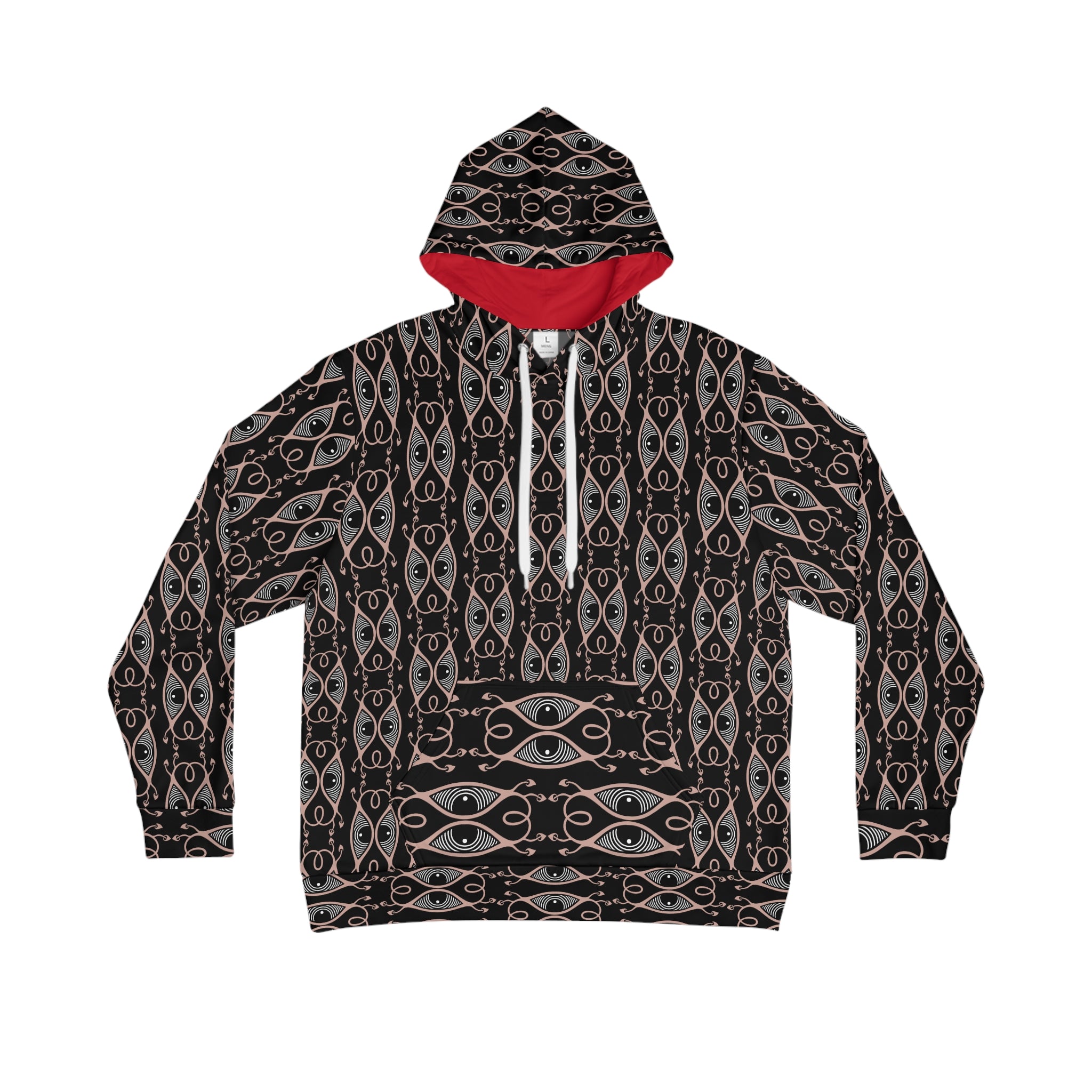Men's All-Over Print Hoodie — Black & Rose Geometric Eye Pattern #h64578