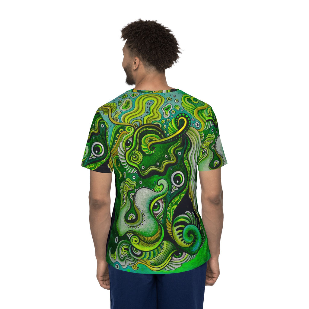Psychedelic Keyhole Sports Jersey — Green Abstract All-Over Print #sp678
