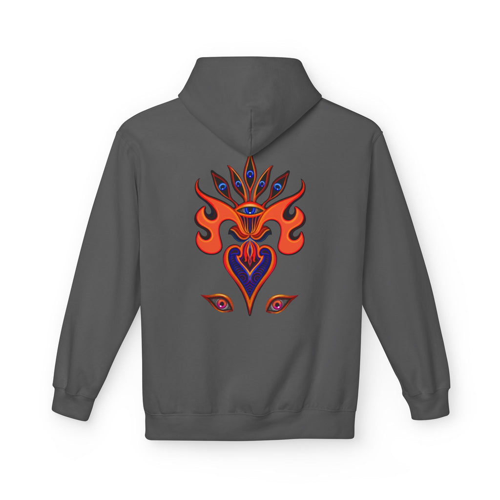 Psychedelic Third-Eye Heart Hoodie | Surreal Eye Motif, Flame Crown