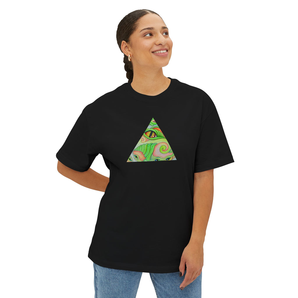 Psychedelic Triangle & Circle Graphic Tee — Retro Swirl Art T-Shirt #gr9523