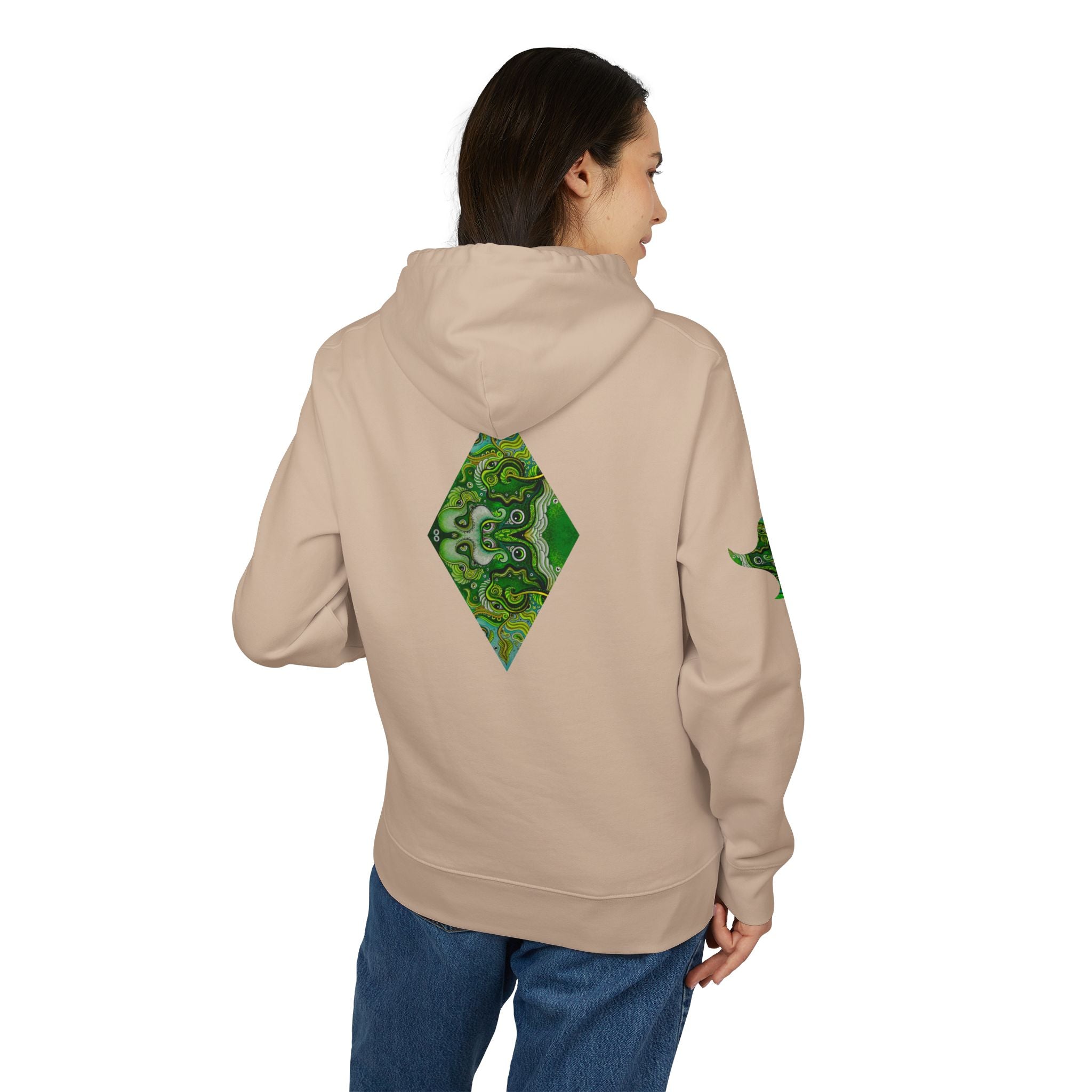Green Geometric Nature Hoodie — Triangle Diamond Forest Graphic #iyf874322