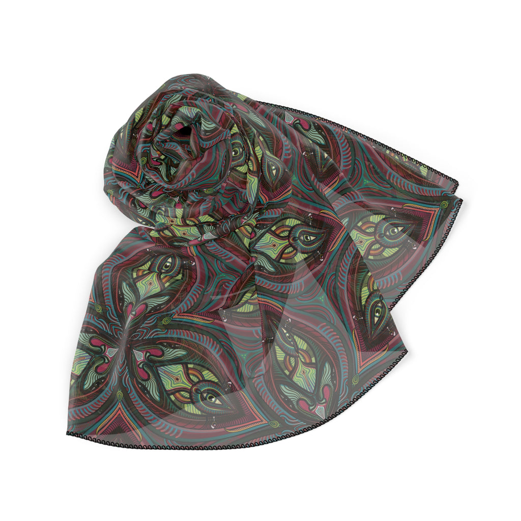 Silk-Feel Patterned Scarf — Vintage Floral Geometric Print #vf490