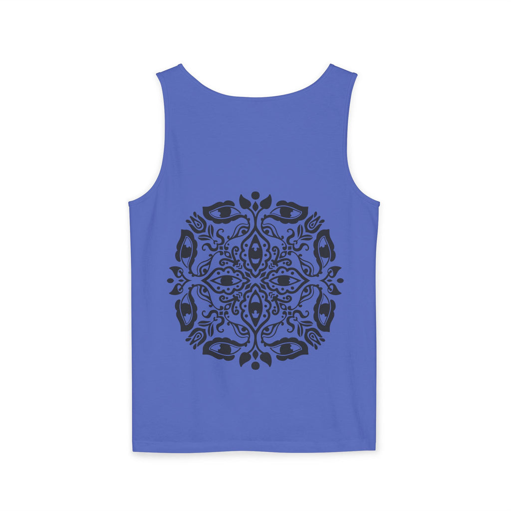 Boho Mandala Tank Top — Black Floral Circular Graphic Tank #fr3