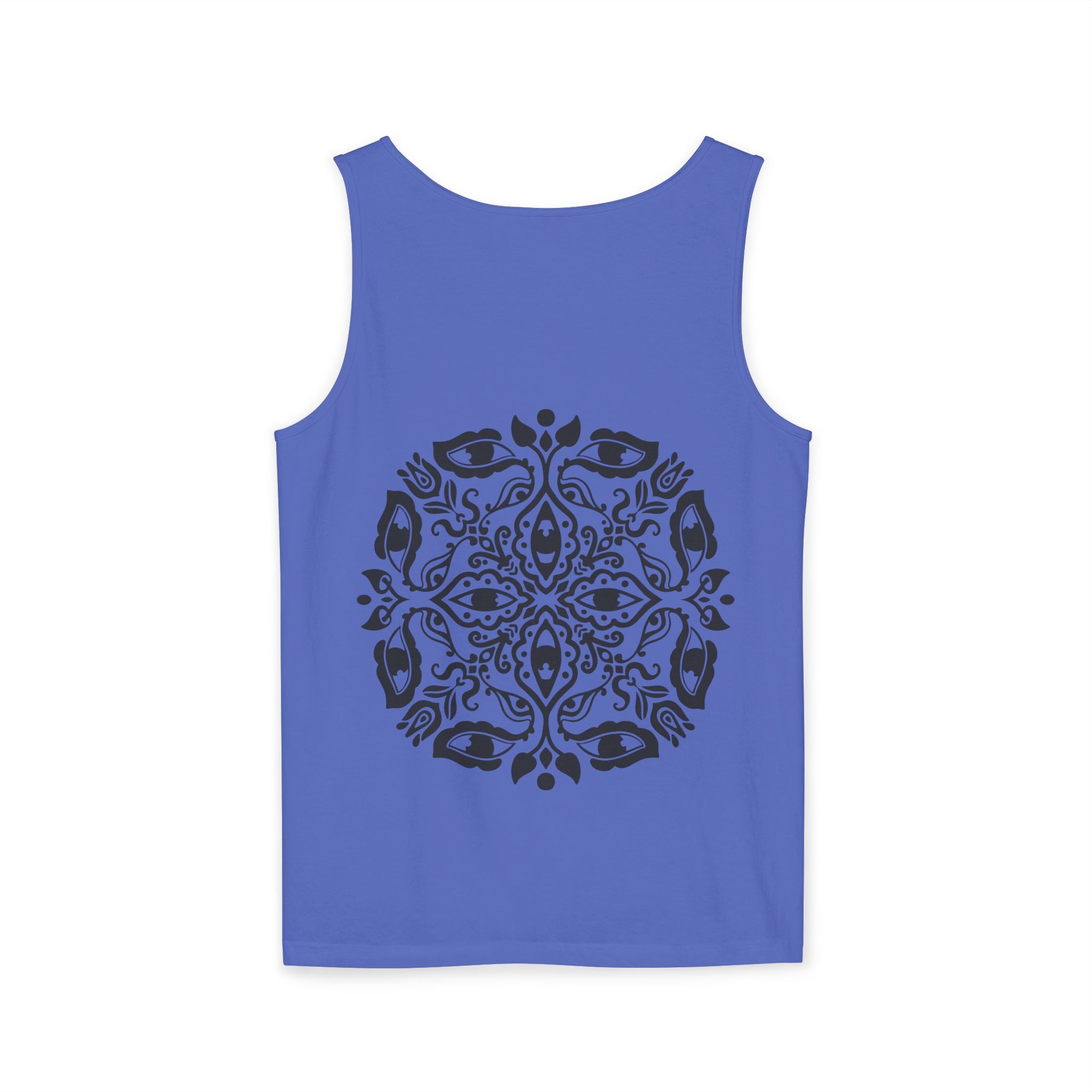 Boho Mandala Tank Top — Black Floral Circular Graphic Tank #fr3