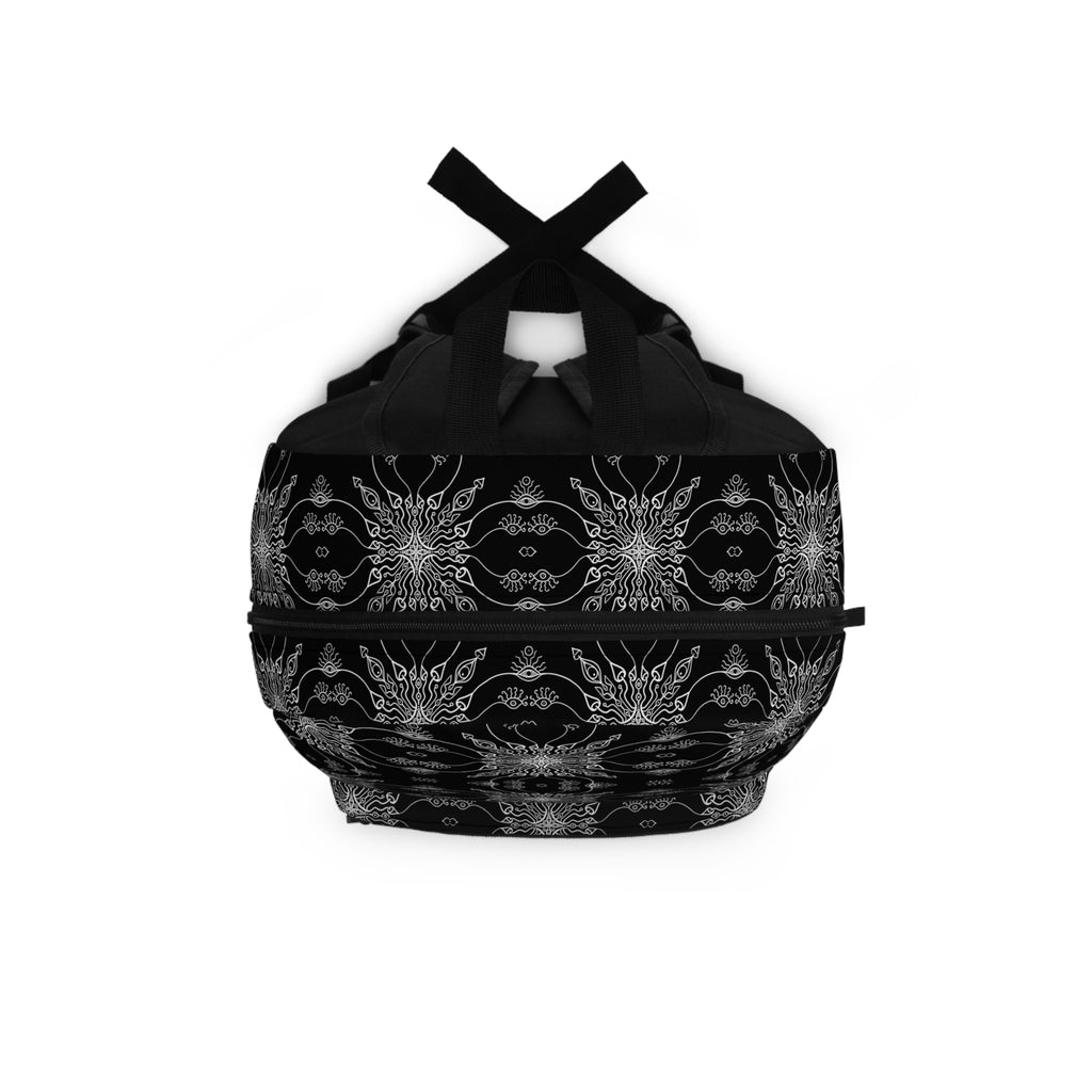 Black Kaleidoscope Pattern Backpack — Gothic Floral Daypack #x863568