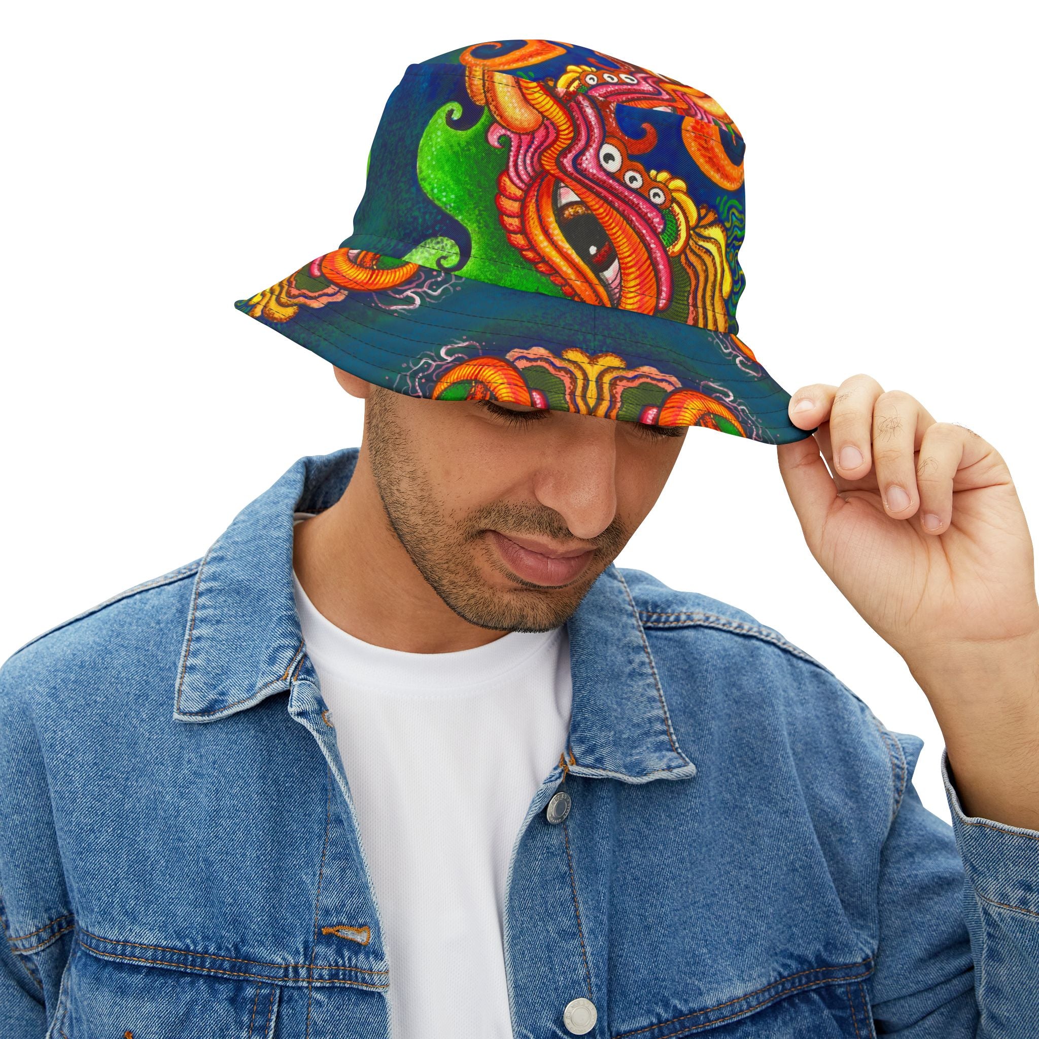 Psychedelic Sea Monster Bucket Hat — Vibrant Octopus Print AOP #bh21