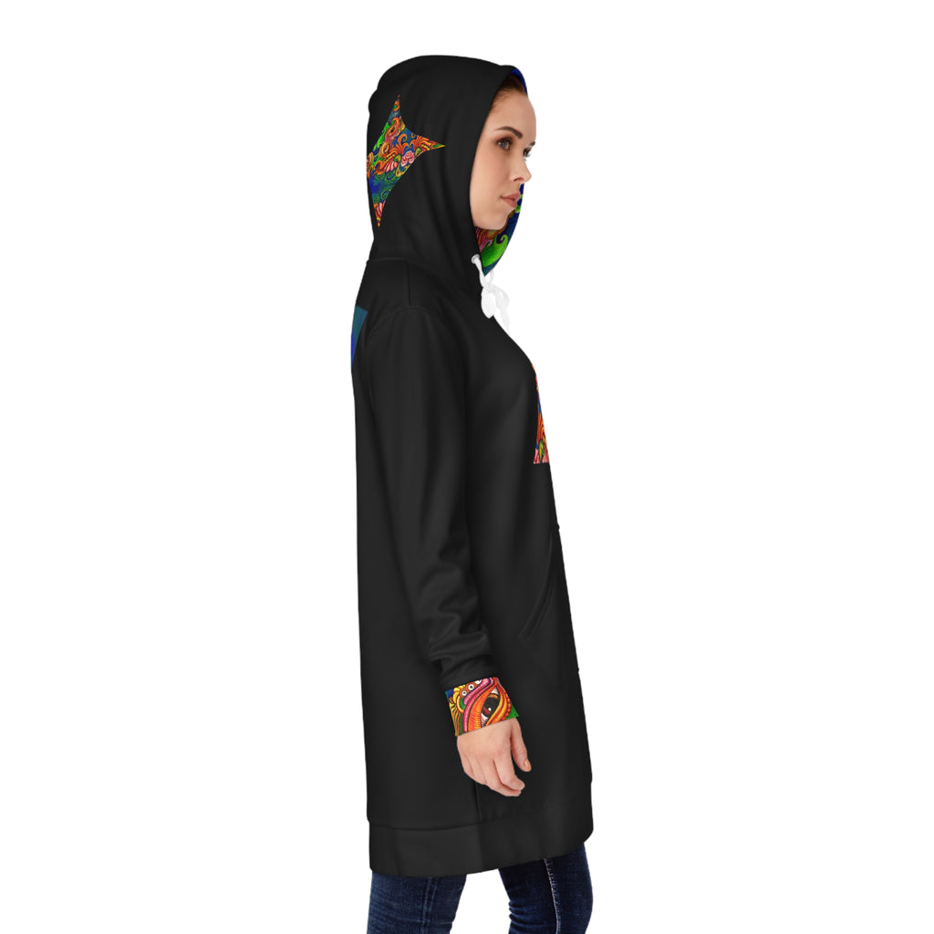 Women's Hoodie Dress — Psychedelic Triangle Floral Print Cozy Tunic #hd5643