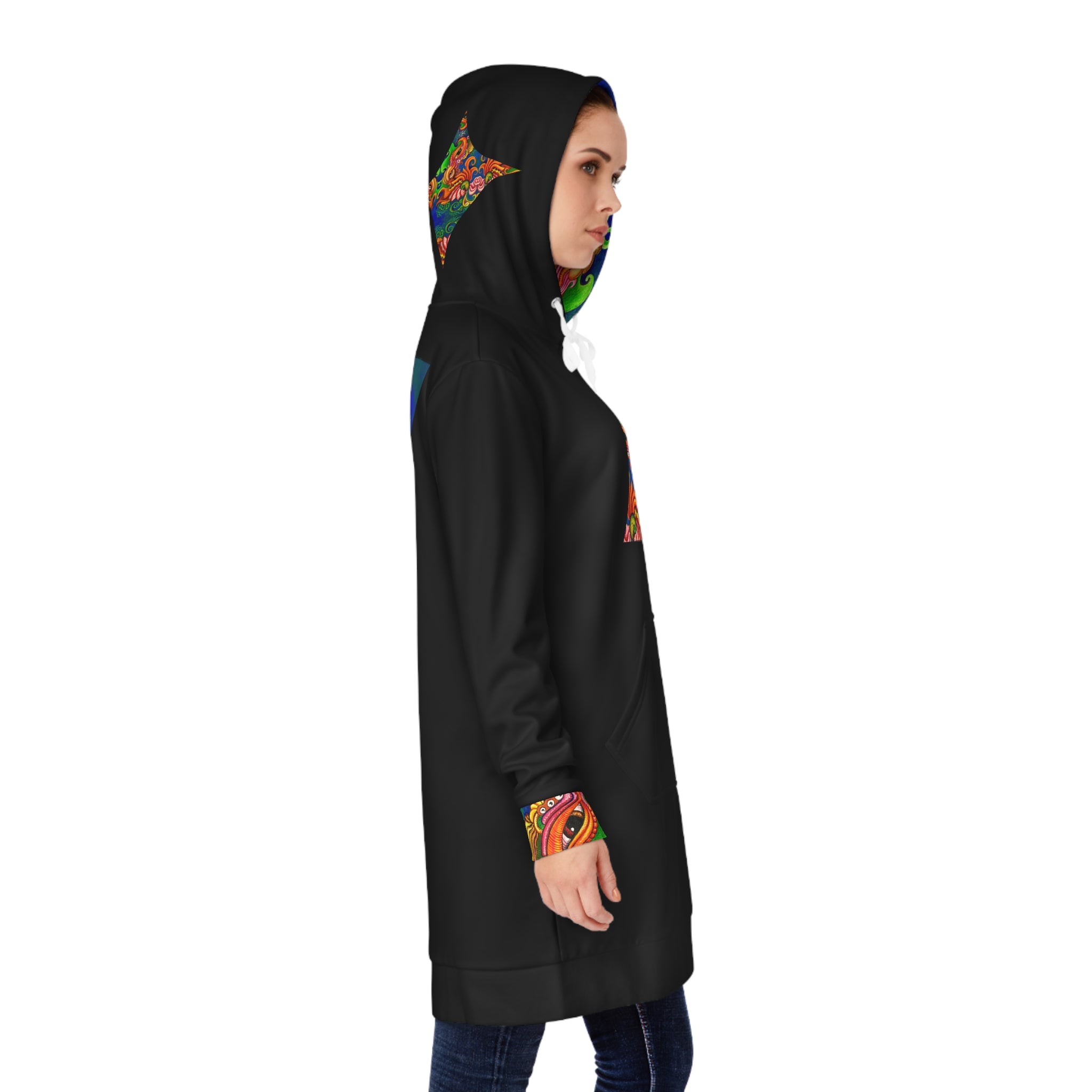 Women's Hoodie Dress — Psychedelic Triangle Floral Print Cozy Tunic #hd5643