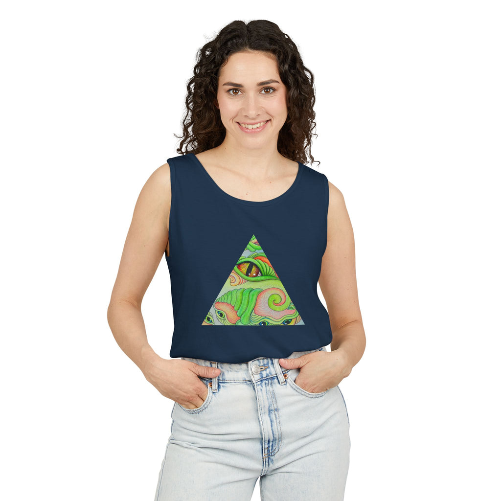 Psychedelic Triangle Tank Top — Green Swirl Eye Graphic #hg772225566