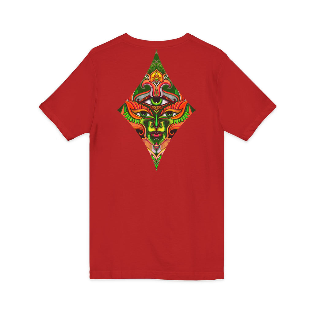 Tribal Mask Diamond Tee — Vibrant Ethnic Face Graphic V‑Neck T‑Shirt #hg 08656