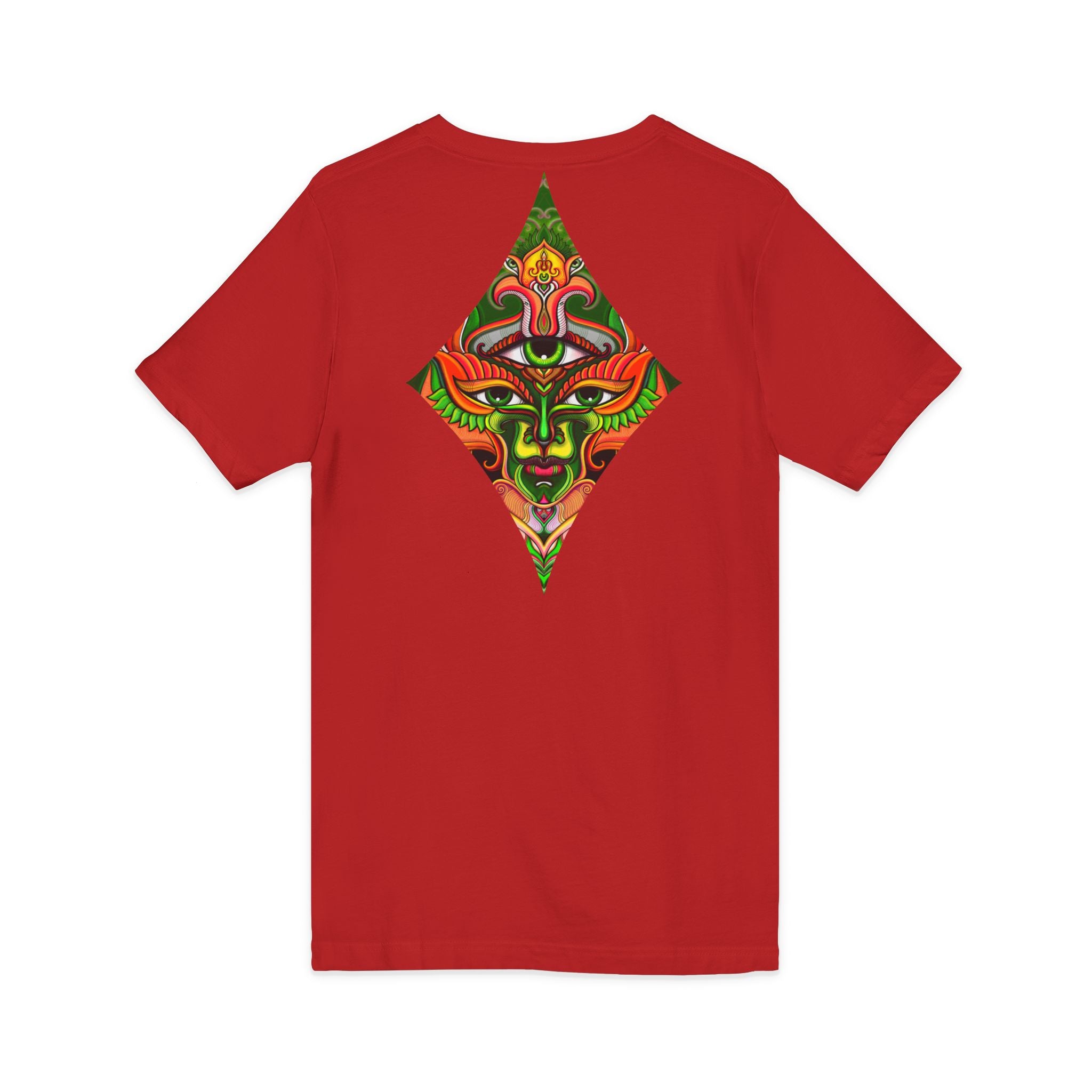 Tribal Mask Diamond Tee — Vibrant Ethnic Face Graphic V‑Neck T‑Shirt #hg 08656