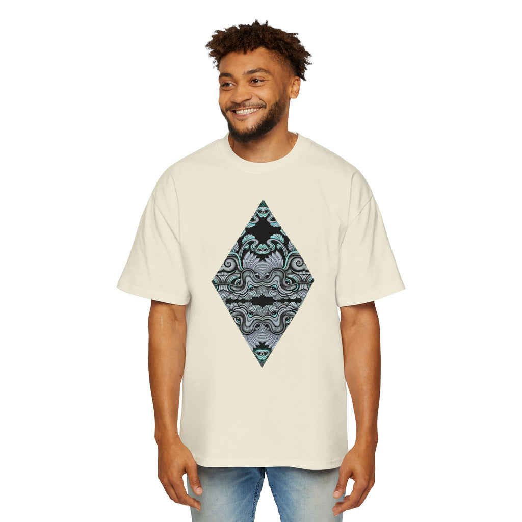 Men's Oversized Tee — Geometric Wave Pattern Diamond & Back Panel Graphic #gwp21