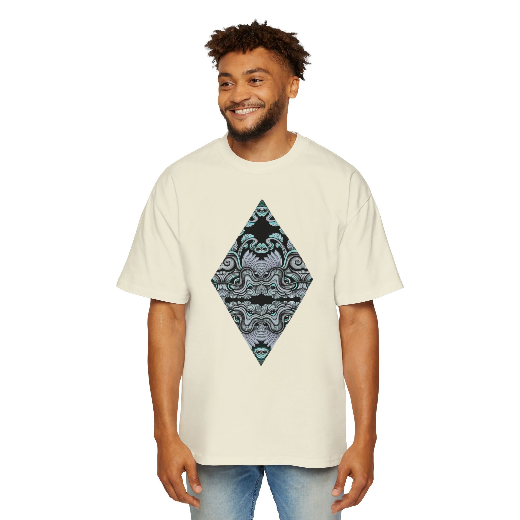Men's Oversized Tee — Geometric Wave Pattern Diamond & Back Panel Graphic #gwp21
