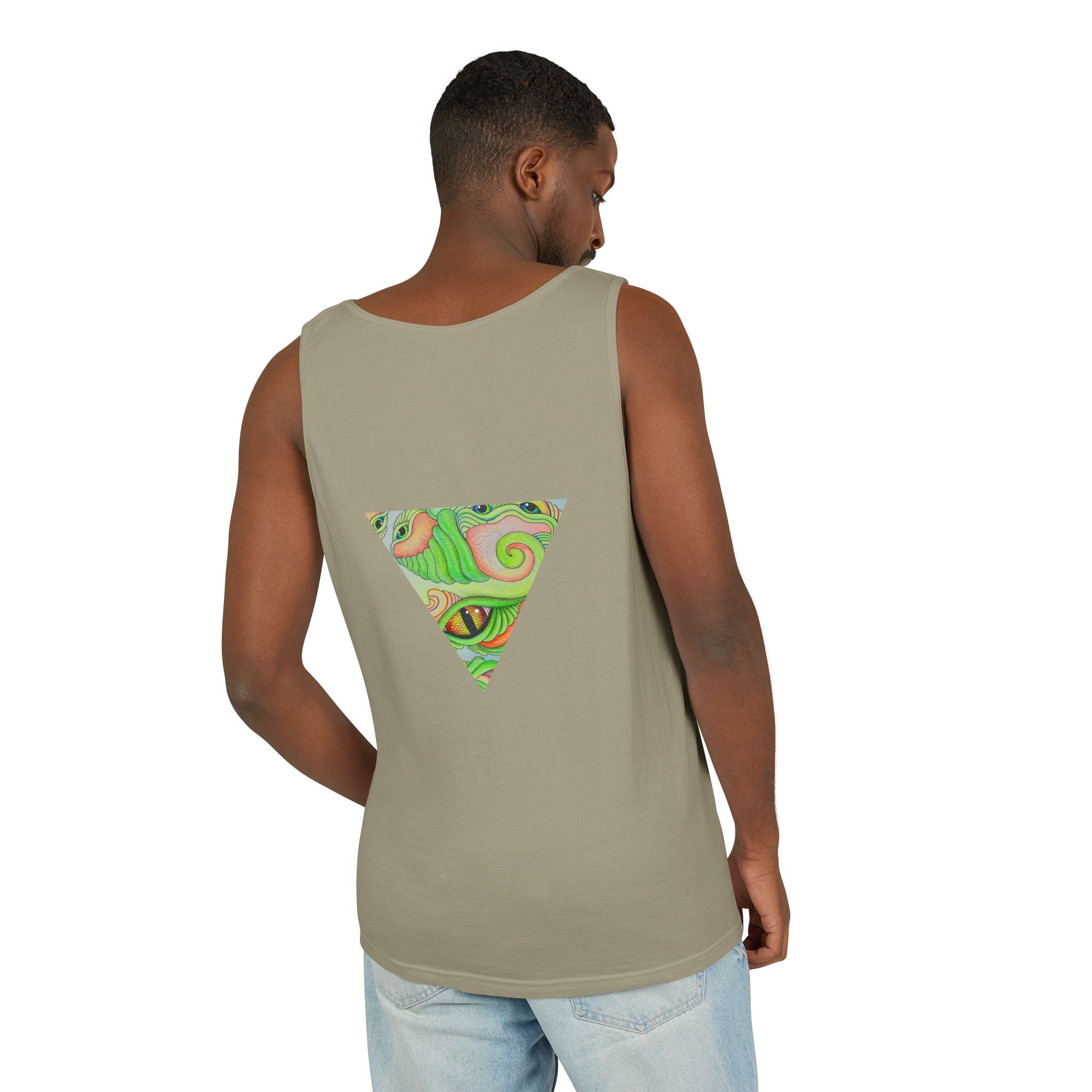 Psychedelic Triangle Tank Top — Green Swirl Eye Graphic #hg772225566