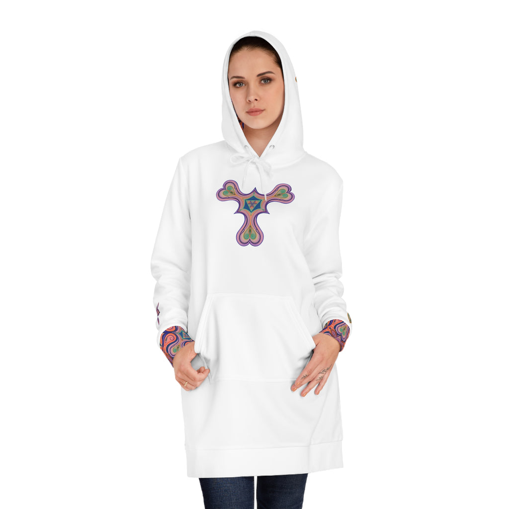 Psychedelic Pattern Hoodie Dress — Retro Geometric All-Over Print #pphd34