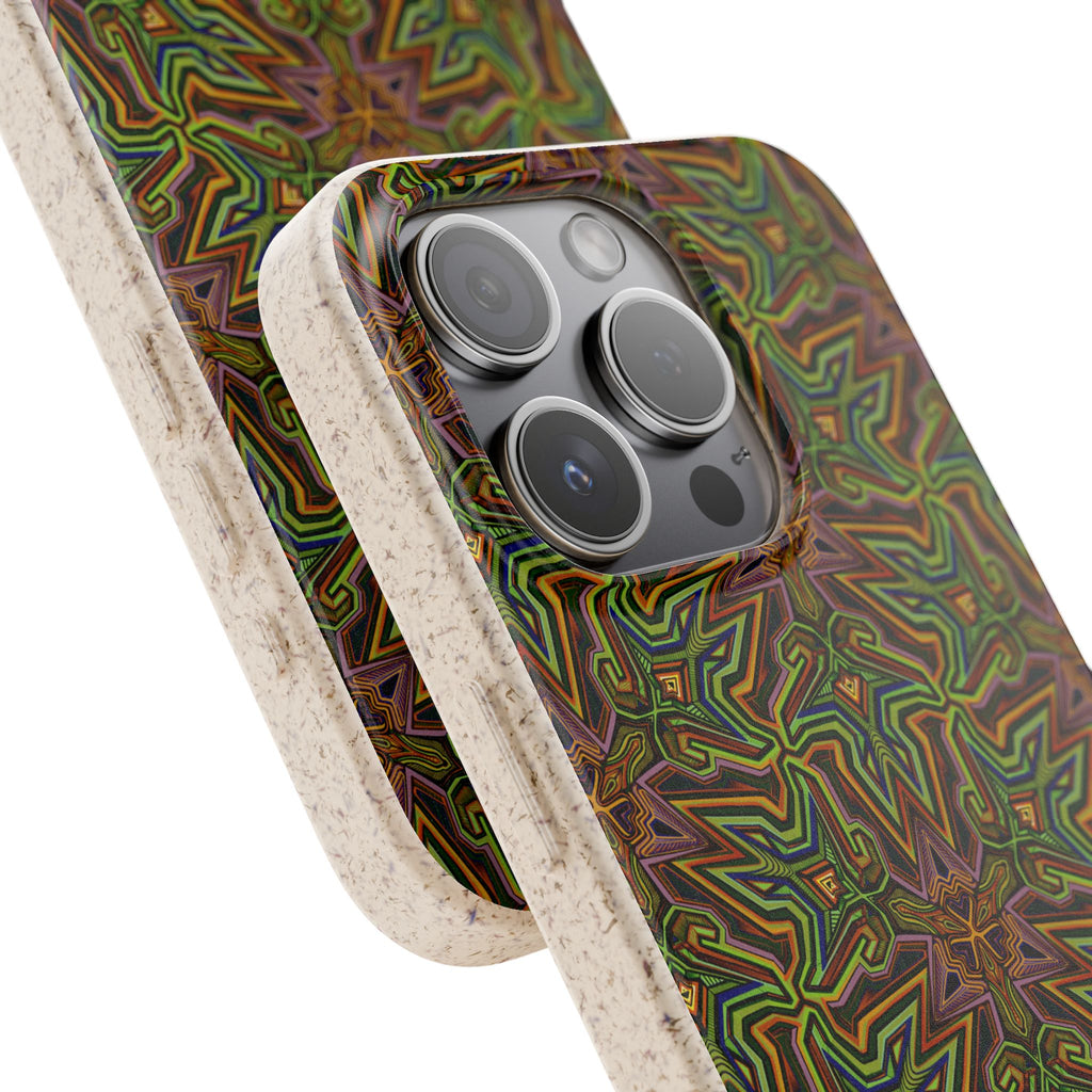 Biodegradable Phone Case — Earthy Green Kaleidoscope Pattern #c3