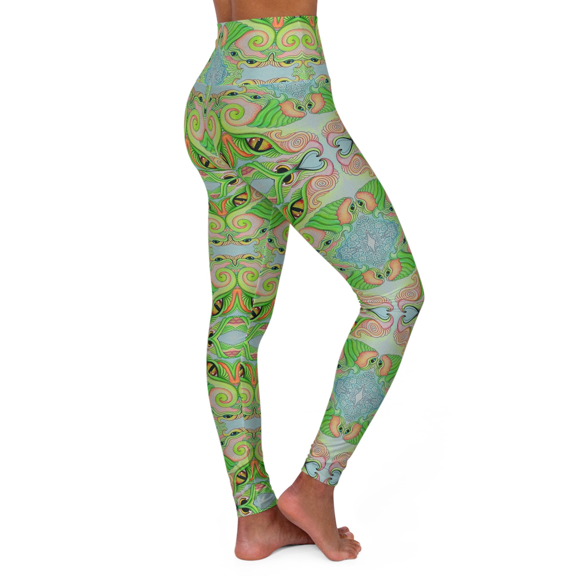 Green Psychedelic Swirl High-Waist Yoga Leggings #dgcv22679