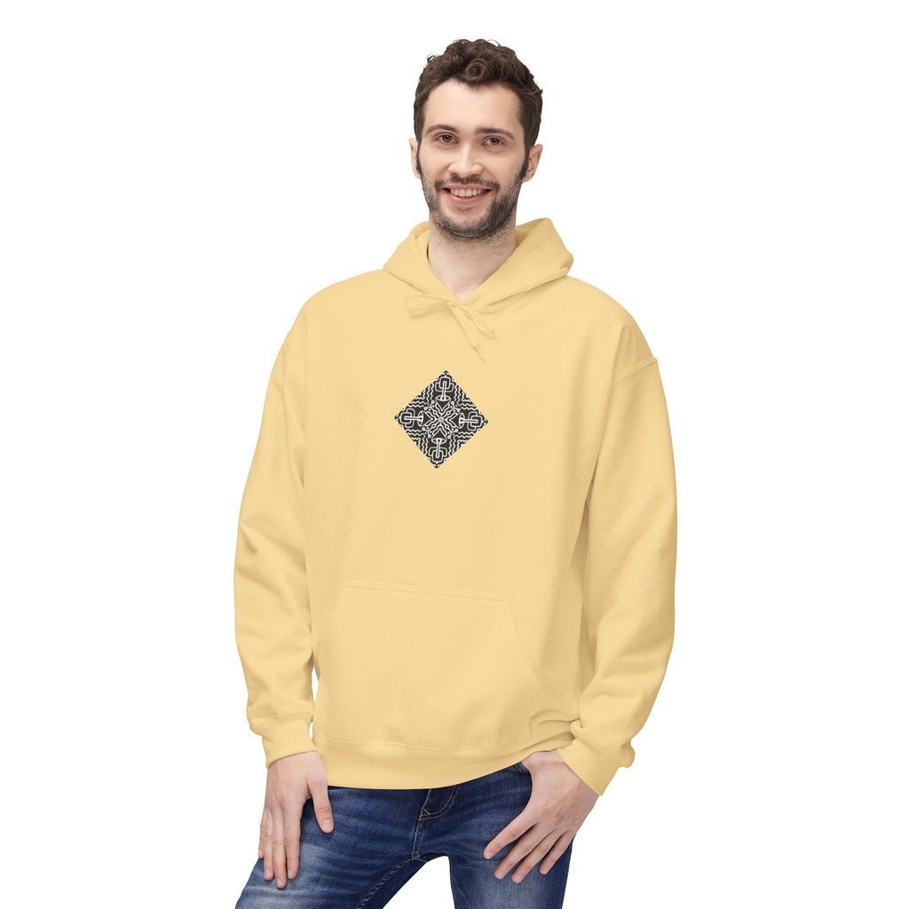 Geometric Mandala Hoodie — Monochrome Diamond Line Art Chest & Back Print #k0873568
