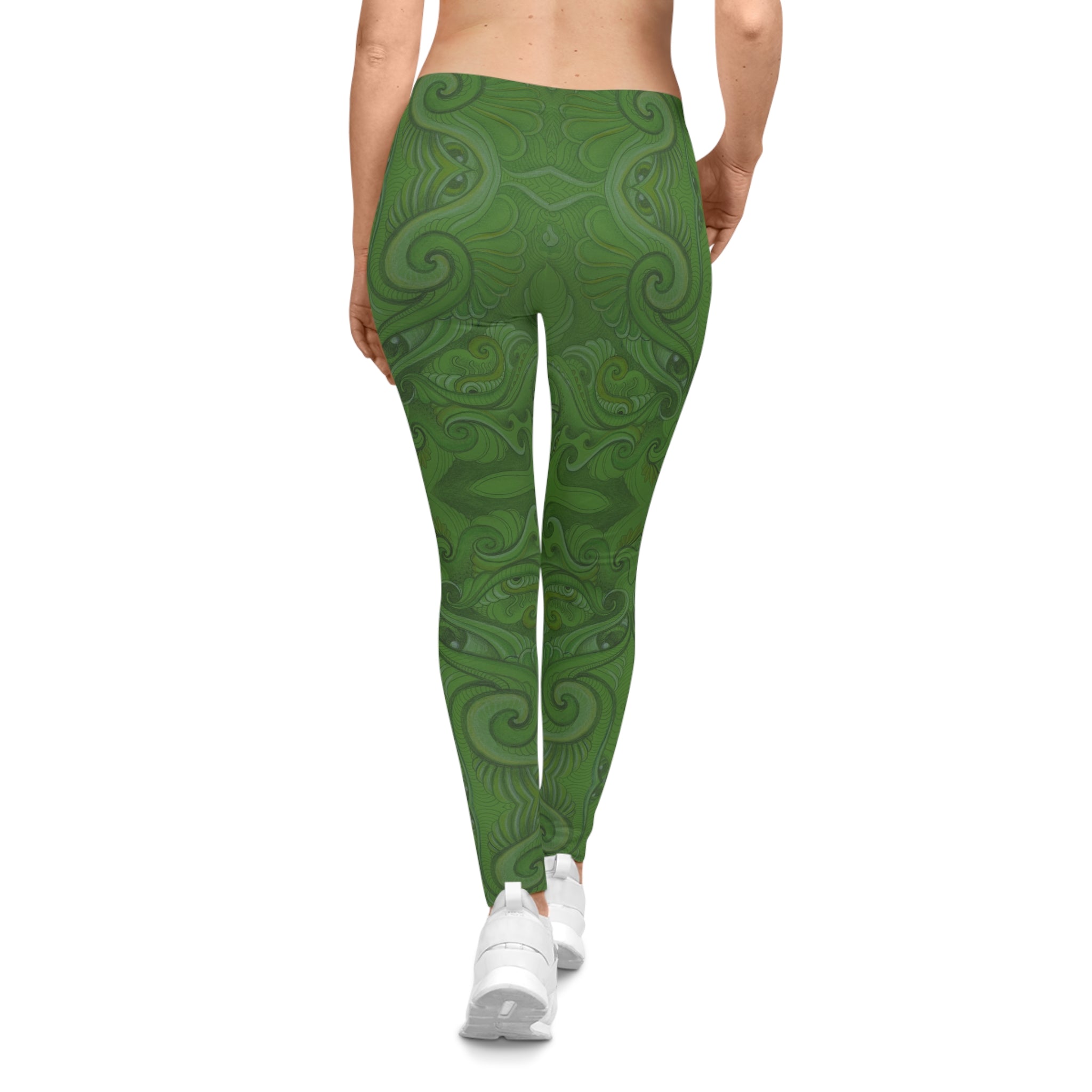 Psychedelic Kaleidoscope Leggings — Vibrant Green & Orange All-Over Print #fd984422