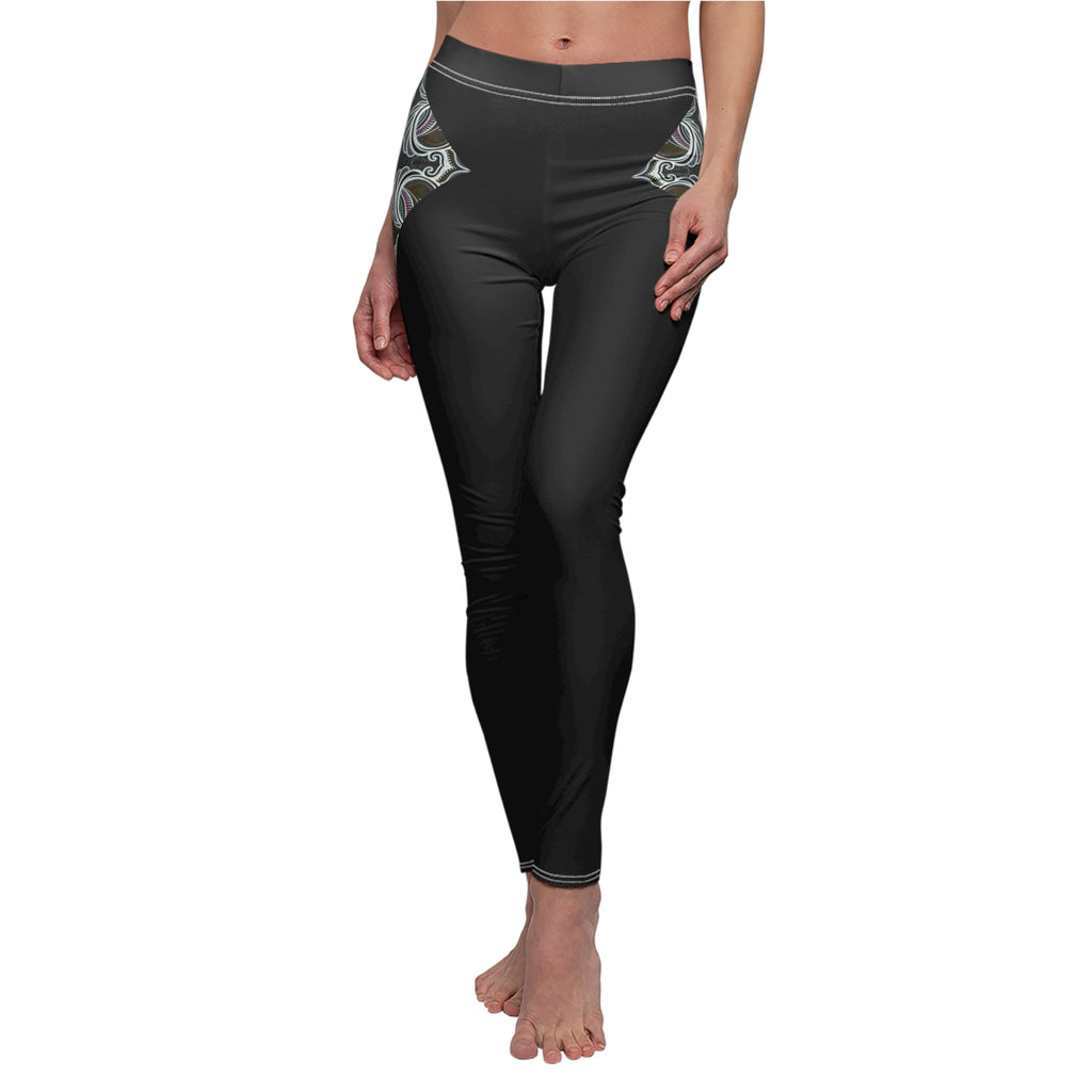 Black Slim Leggings with Subtle Marble Accent — Women’s Casual AOP Leggings #sl5987