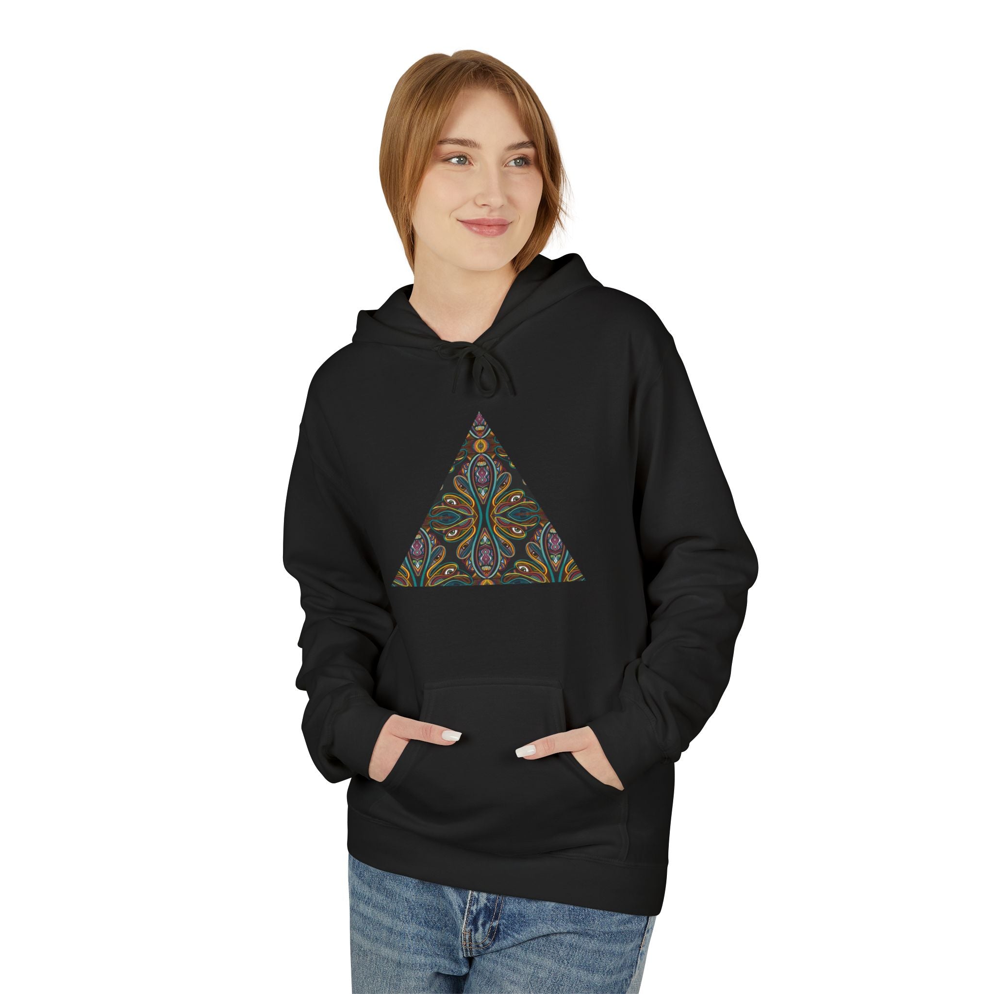 Geometric Mosaic Triangle Hoodie — Decorative Pattern Pullover #i865678