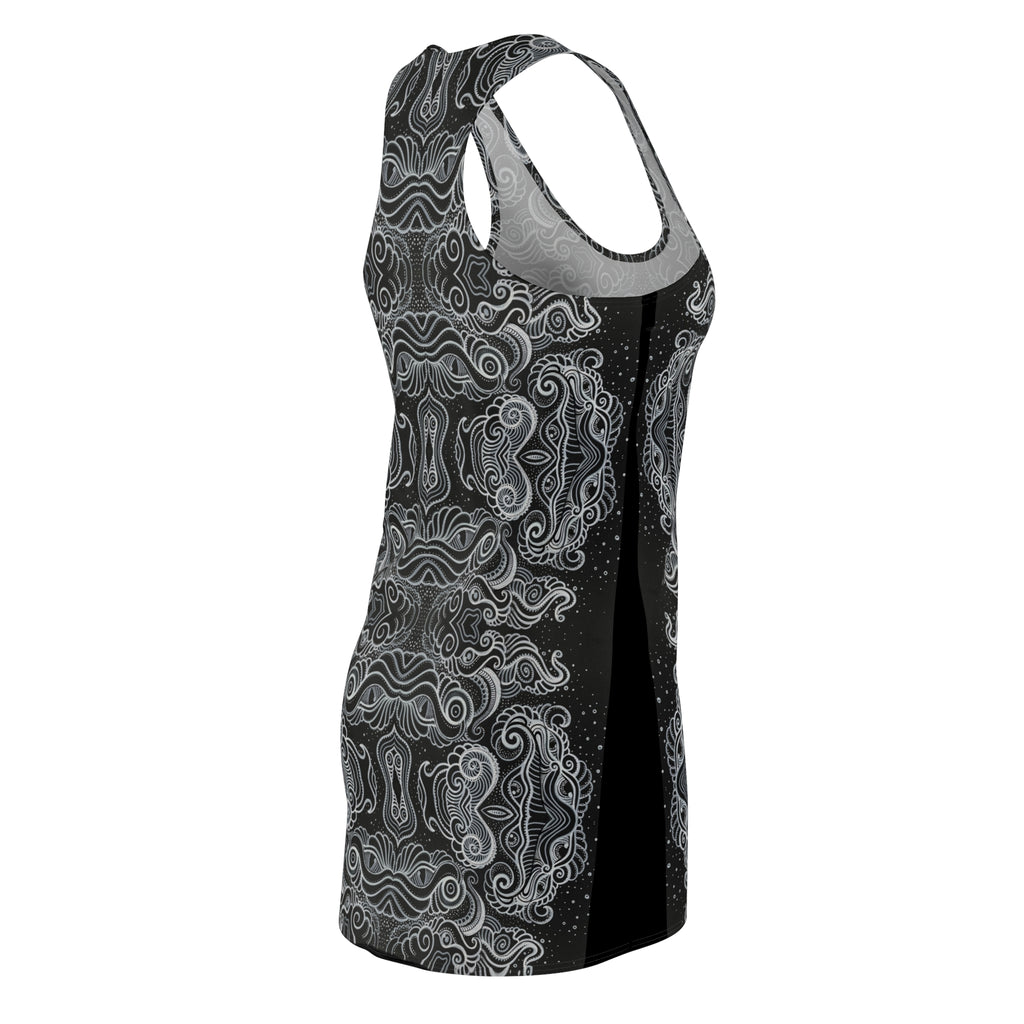 Women's Racerback Dress — Monochrome Ornamental Kaleidoscope Print #dm231