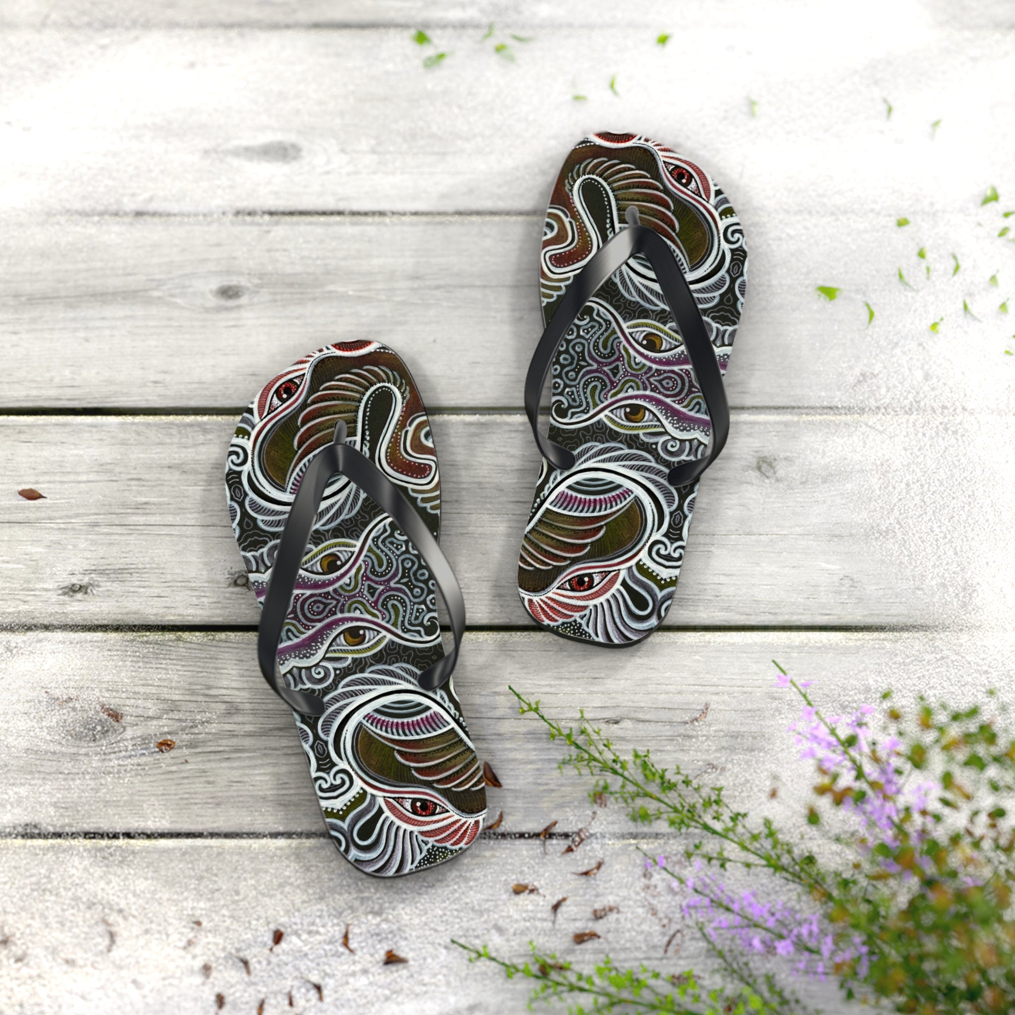 Boho Eye Pattern Flip Flops – Psychedelic Tribal Summer Sandals #h3321678