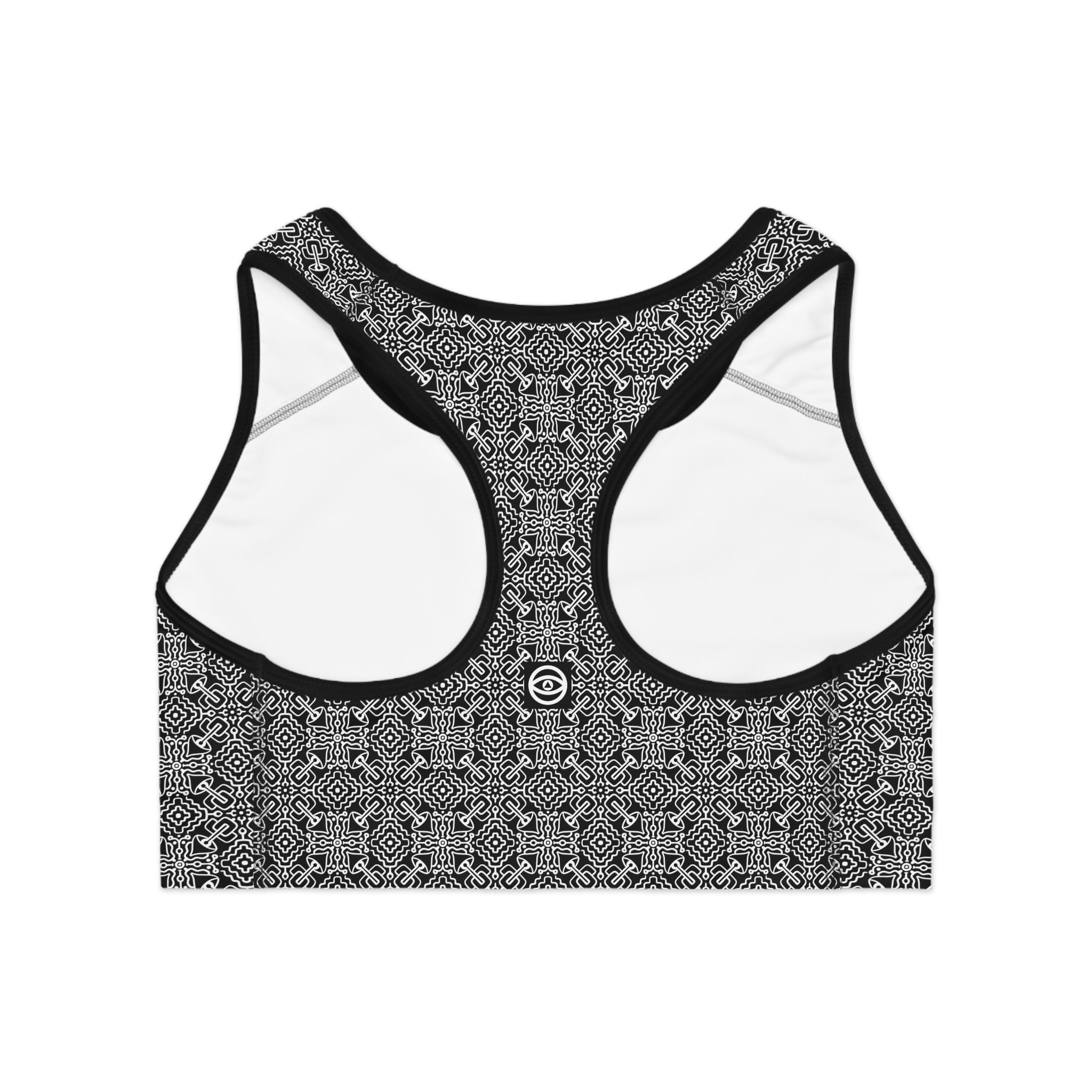 Black Geometric Pattern Sports Bra — All-Over Print Yoga Crop Top #gf9865